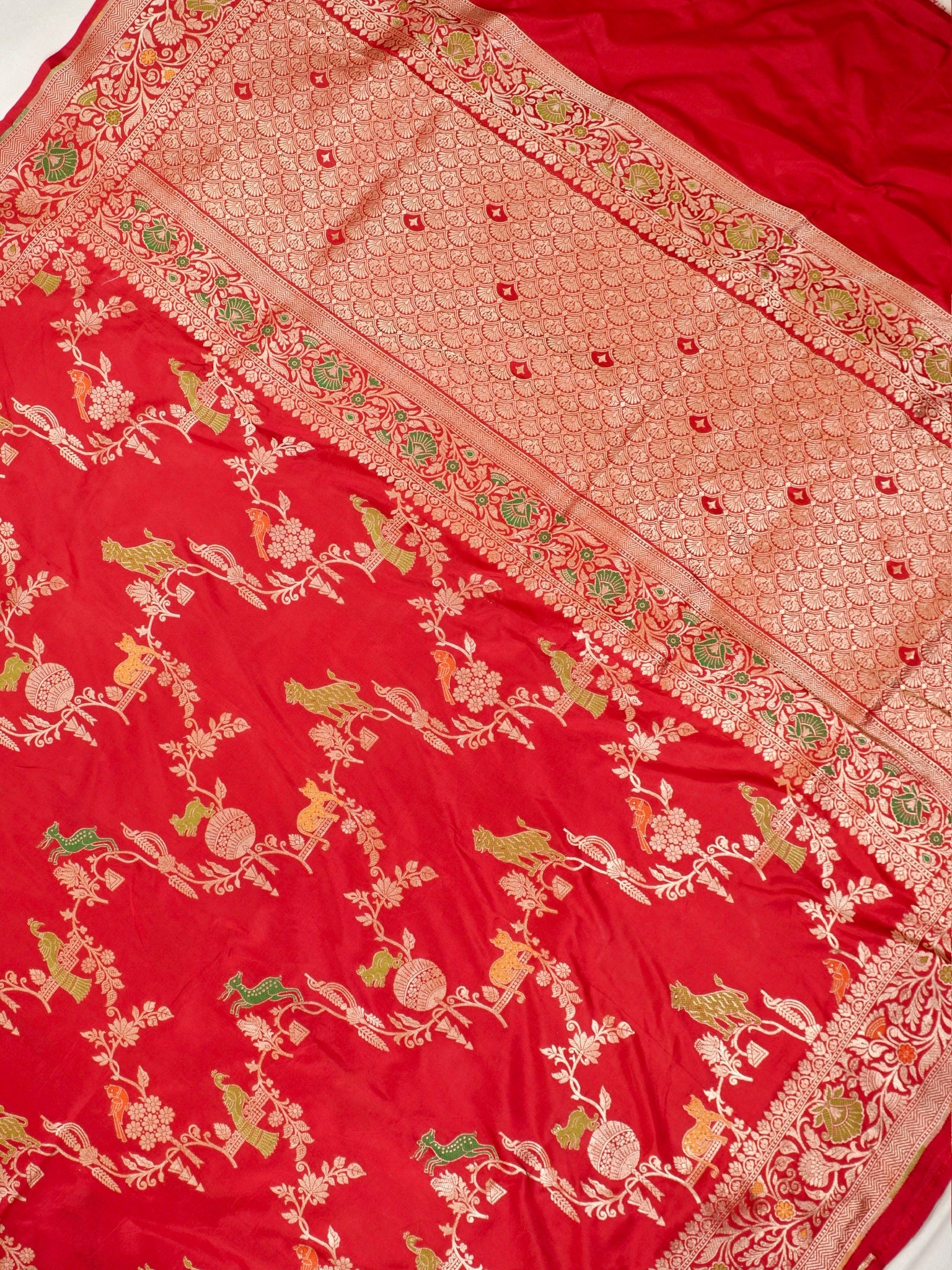Red Pure Katan Silk Saree |Minakaari Pattu Style