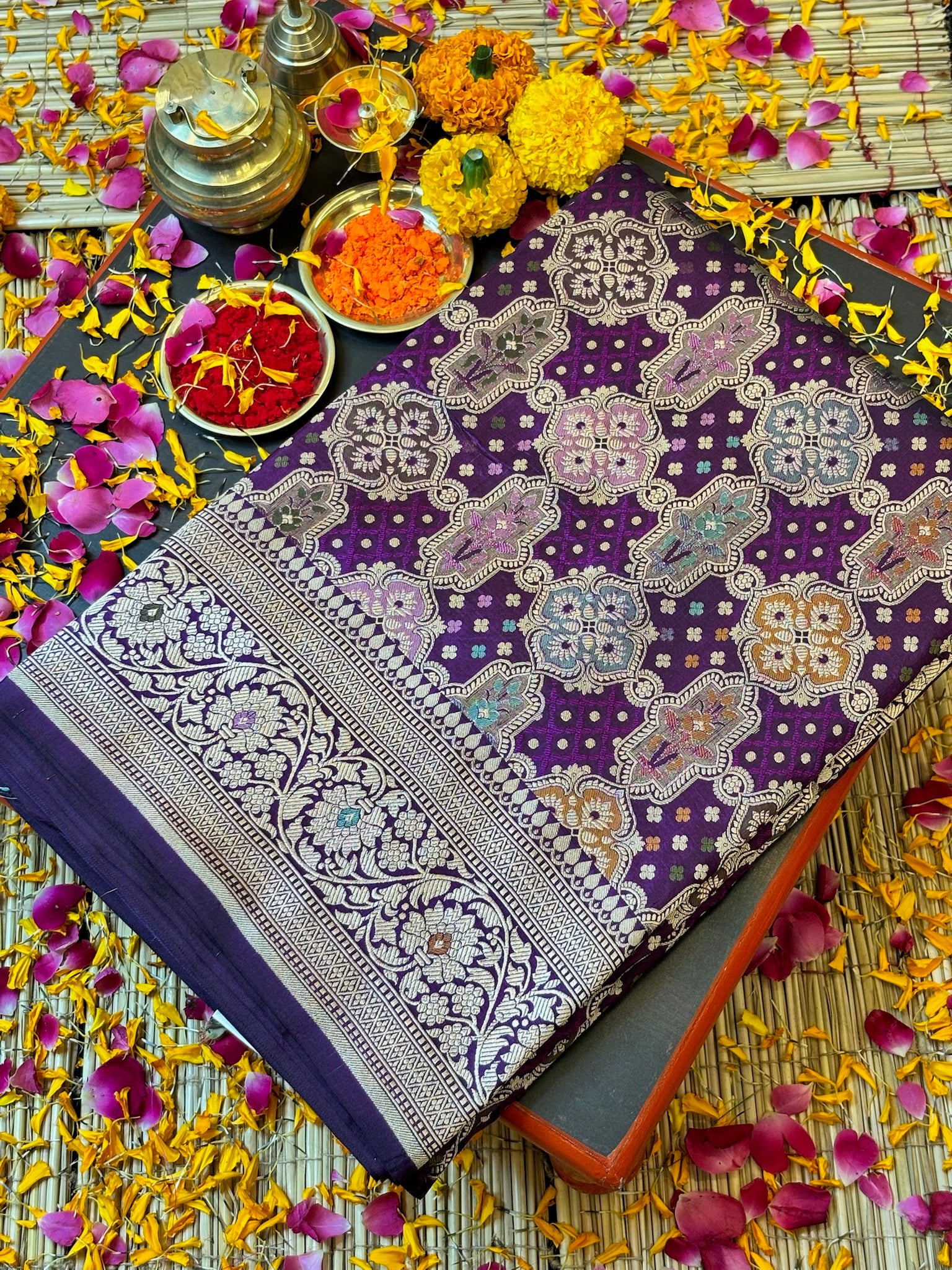 Magenta Banarasi Rangkaat Pure Silk Saree