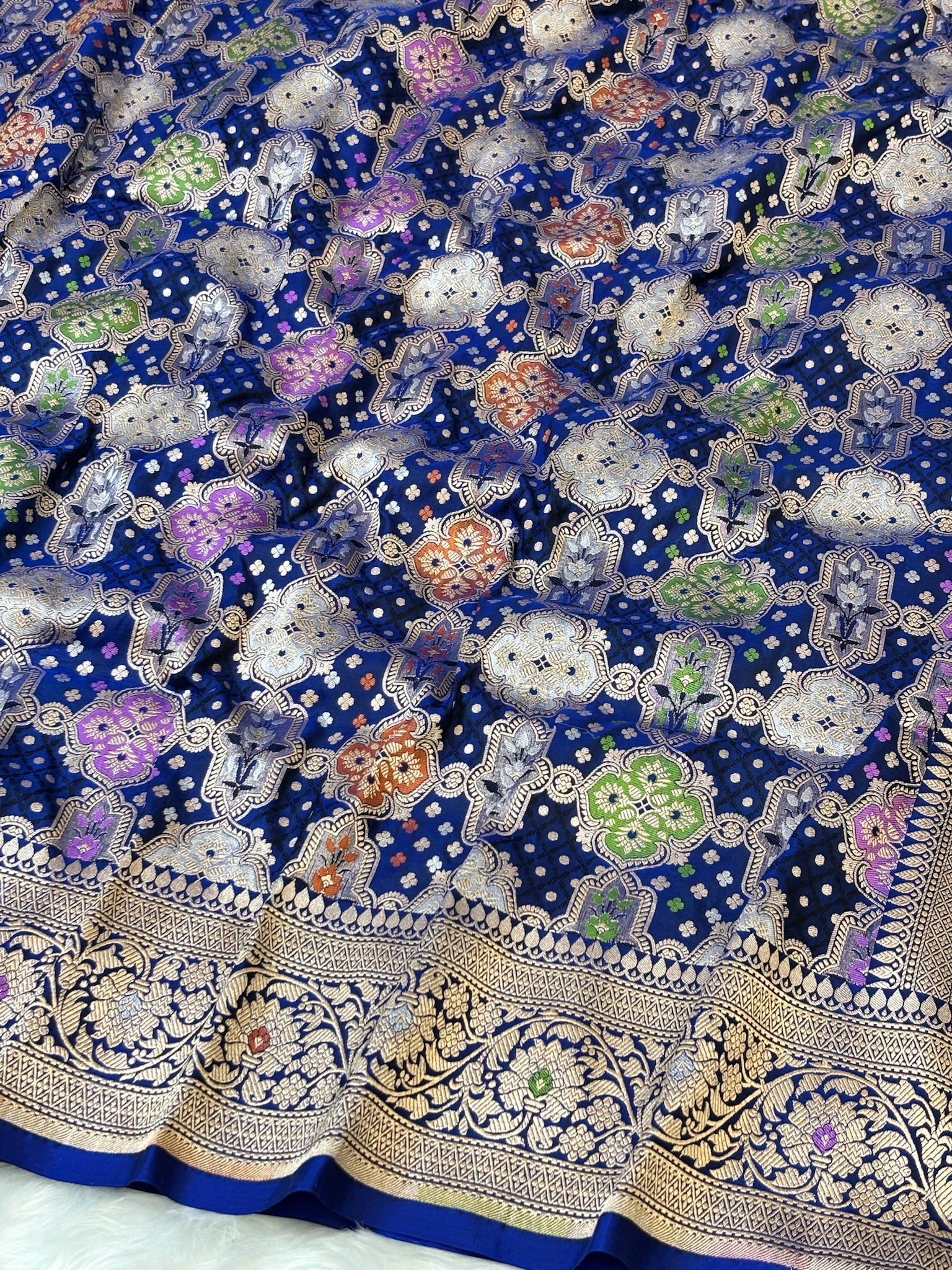 Royal Blue Banarasi Rangkaat Pure Silk Saree