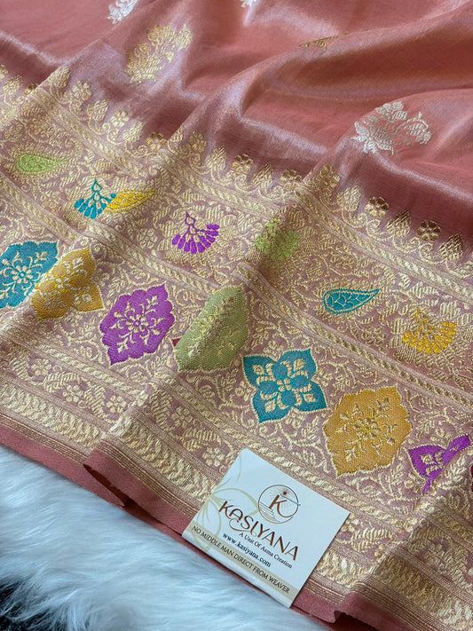 Rose Pink Handwoven Pure Banarasi Tissue Silk Saree