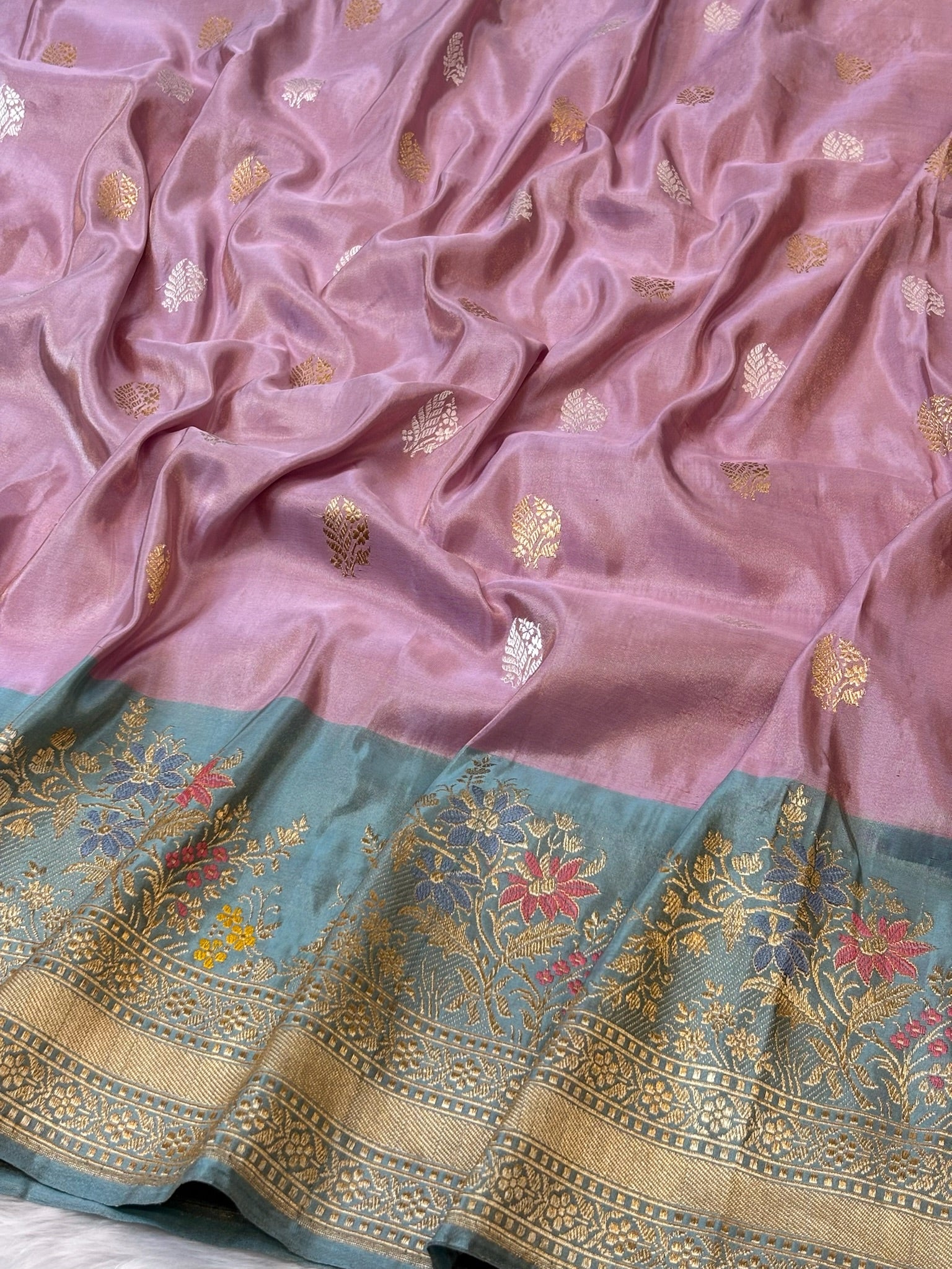 Blush Rose Pink Handwoven Pure Banarasi Tissue Silk Saree