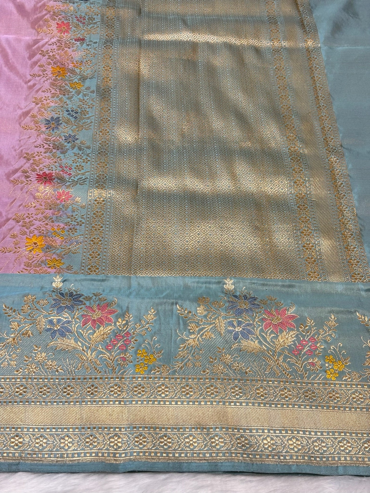 Blush Rose Pink Handwoven Pure Banarasi Tissue Silk Saree