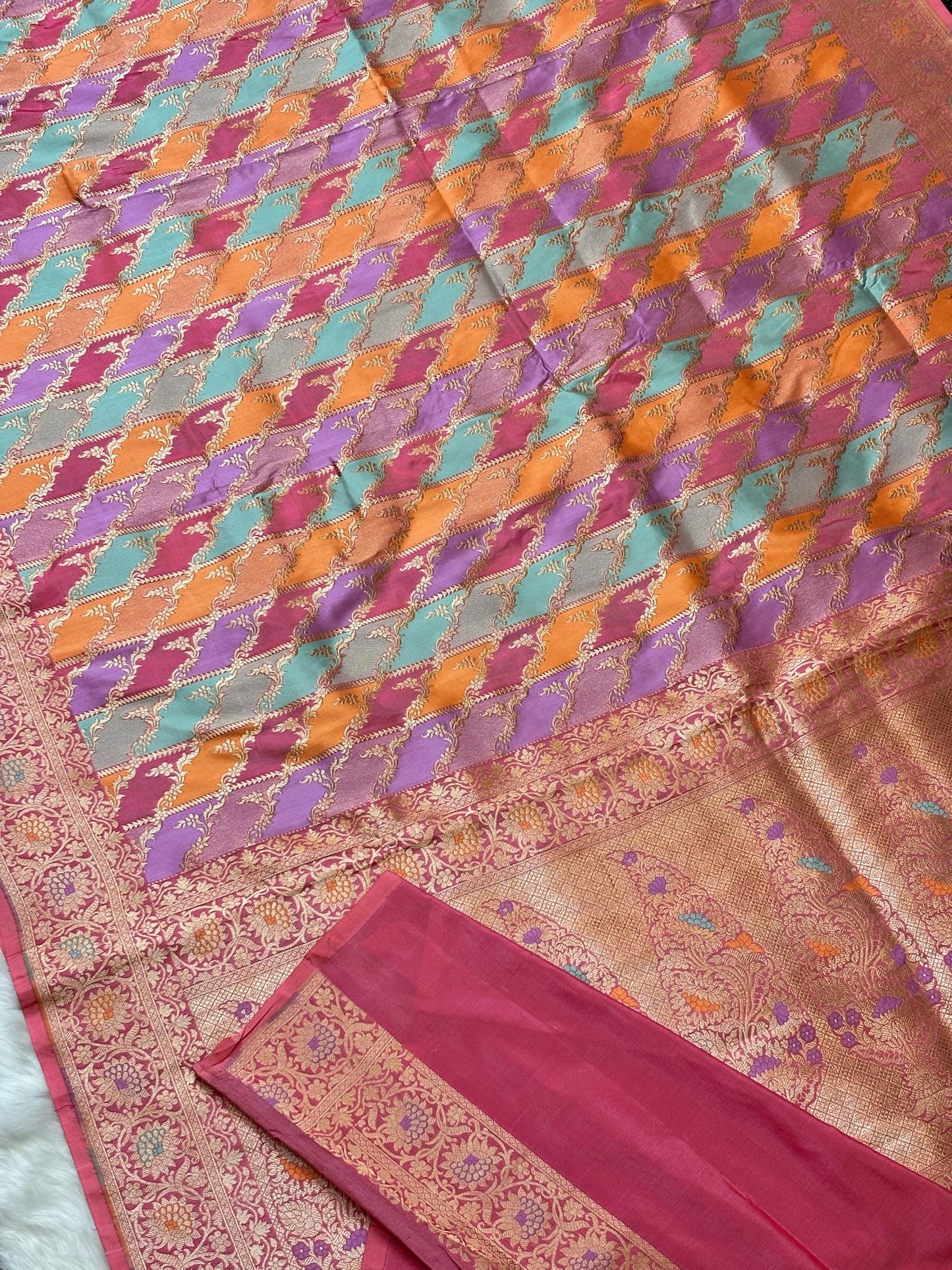 Peach Banarasi Rangkaat Pure Silk Saree