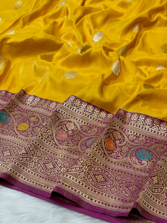 yellow Handwoven Pure Banarasi Tissue Silk Saree