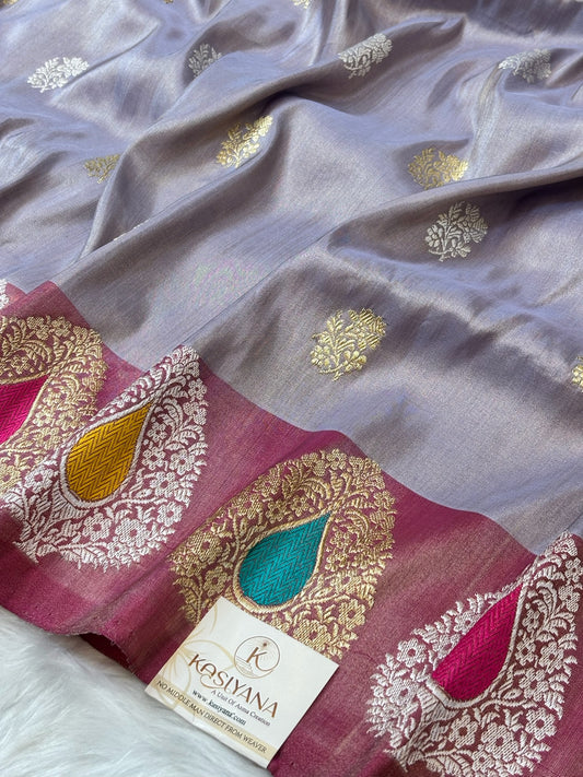 Silver mauve Handwoven Pure Banarasi Tissue Silk Saree