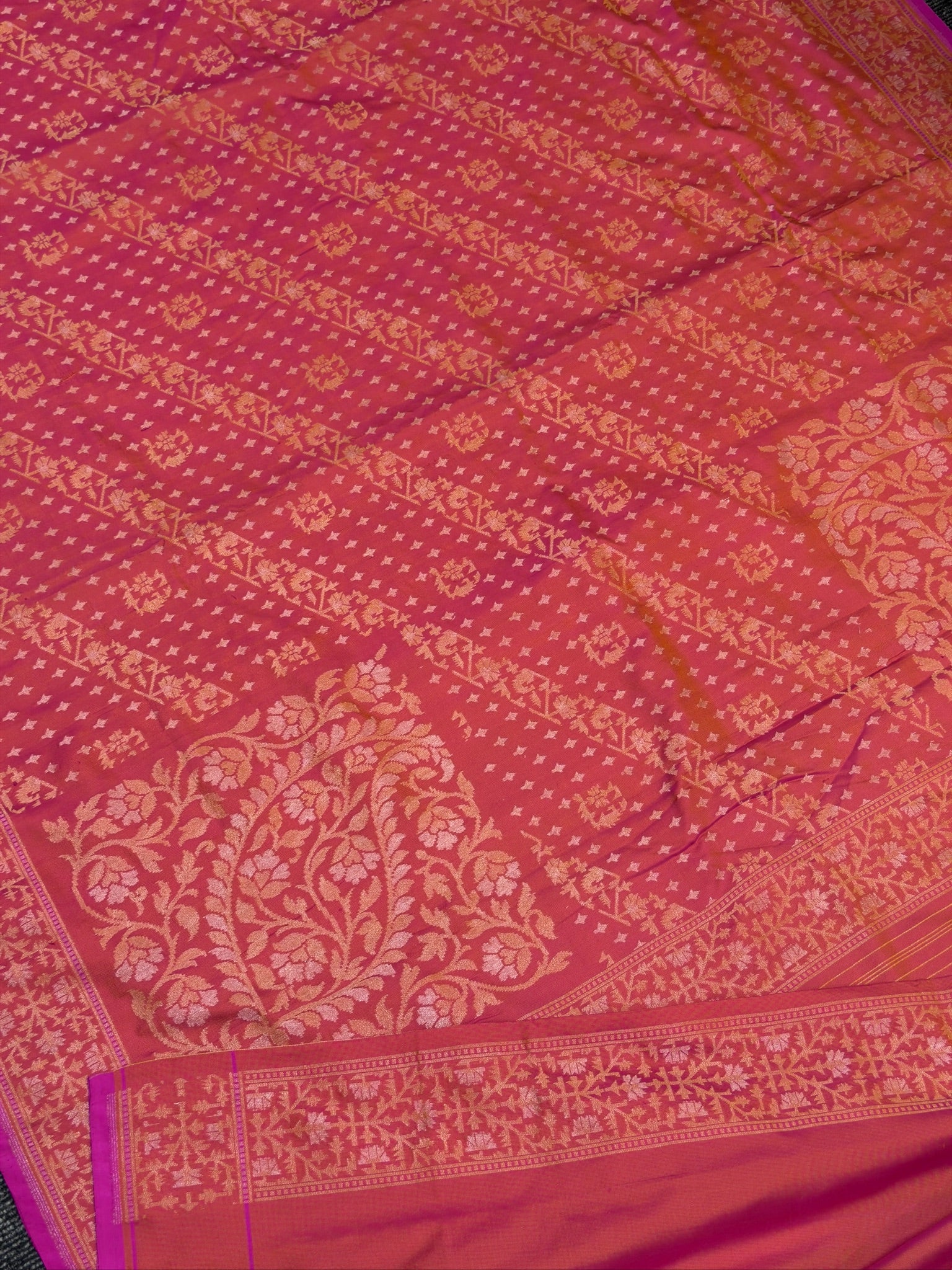 Pure Ektara Silk Jamdani Saree | Elegant Pinkish Orange Design