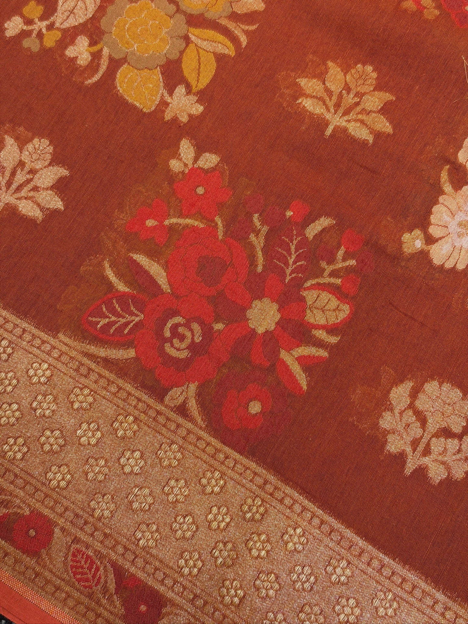 Pure Cotton Jamdani Saree | Elegant Rust Brown Design