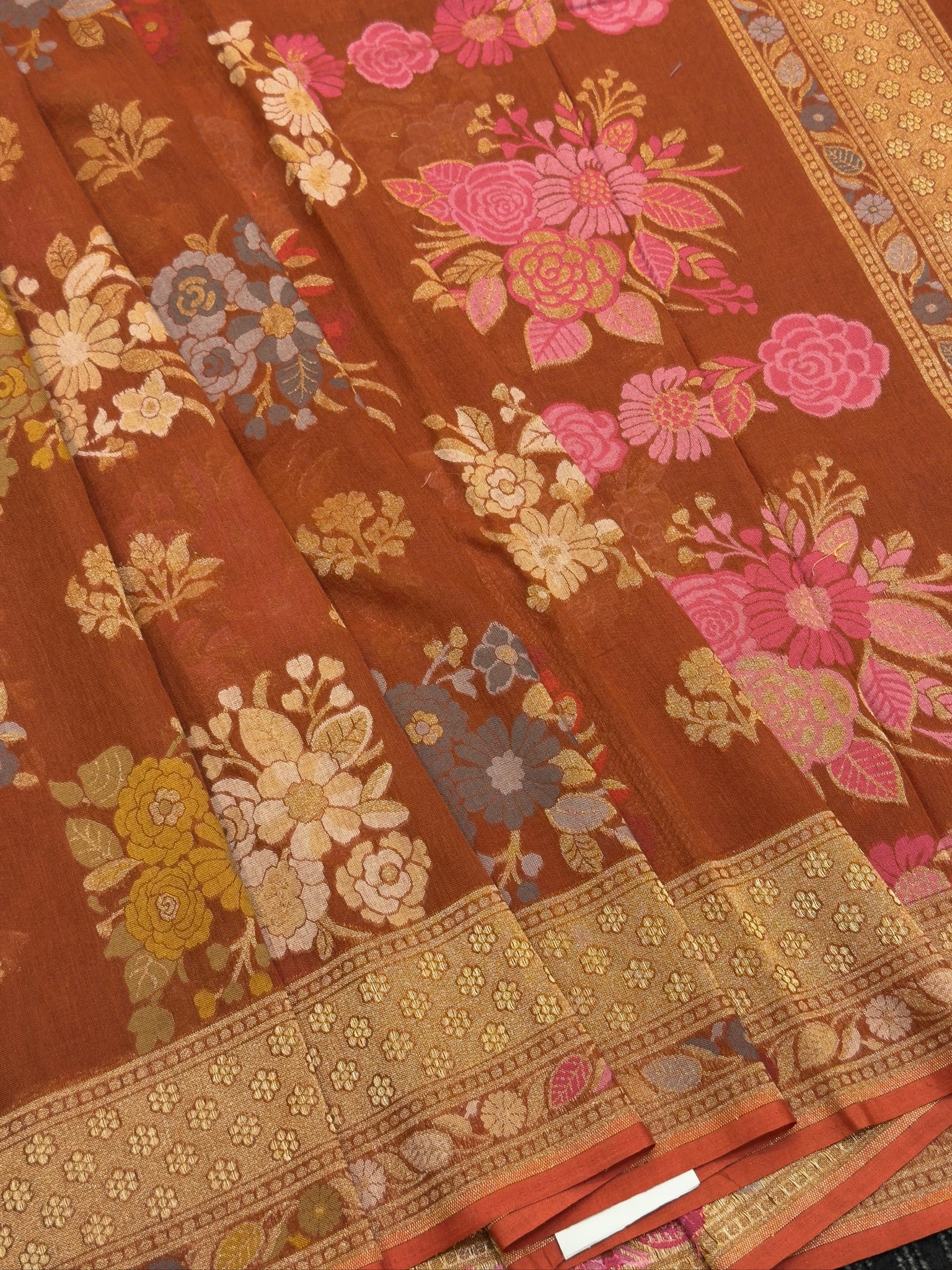 Pure Cotton Jamdani Saree | Elegant Rust Brown Design