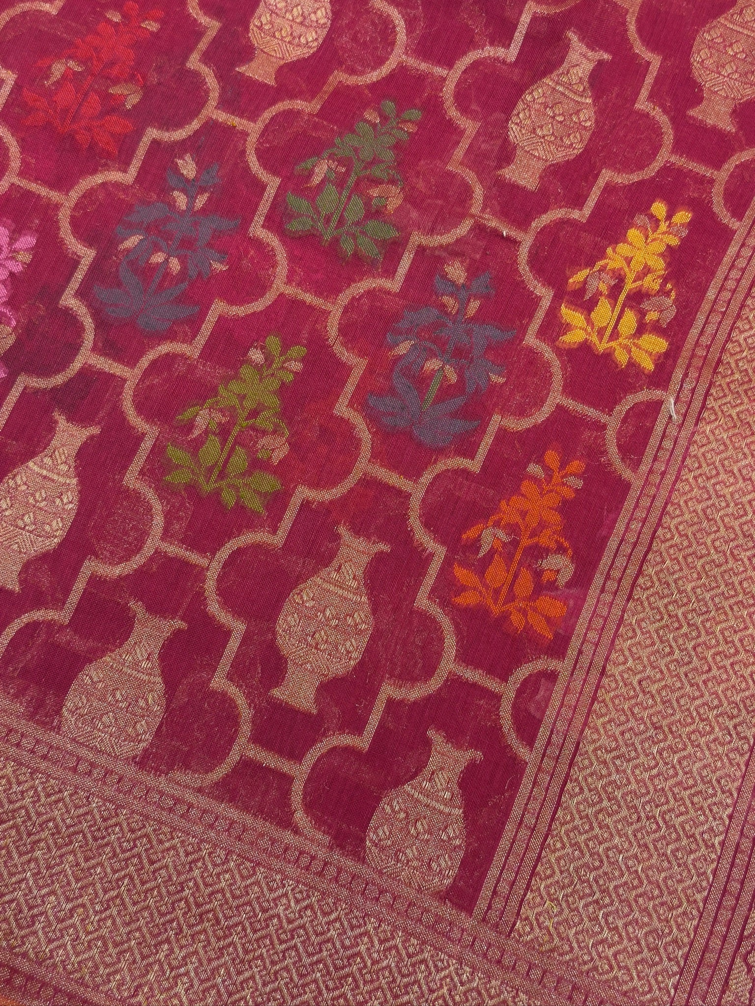 Pure Cotton Jamdani Saree | Elegant Deep MagentaDesign