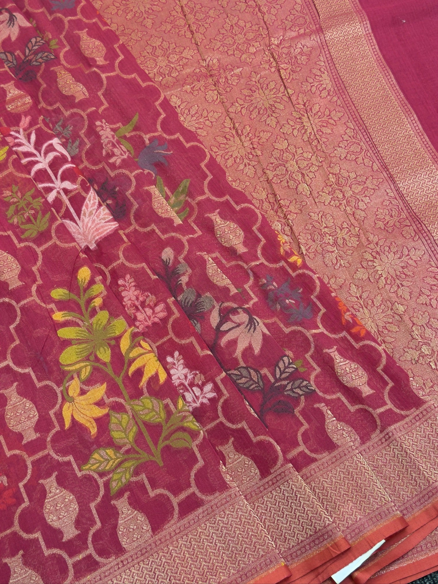 Pure Cotton Jamdani Saree | Elegant Deep MagentaDesign