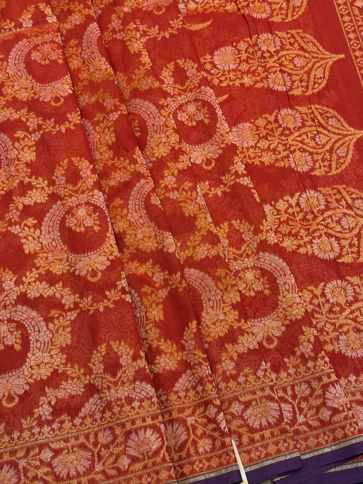 Pure Cotton Jamdani Saree | Elegant Rust Red Design