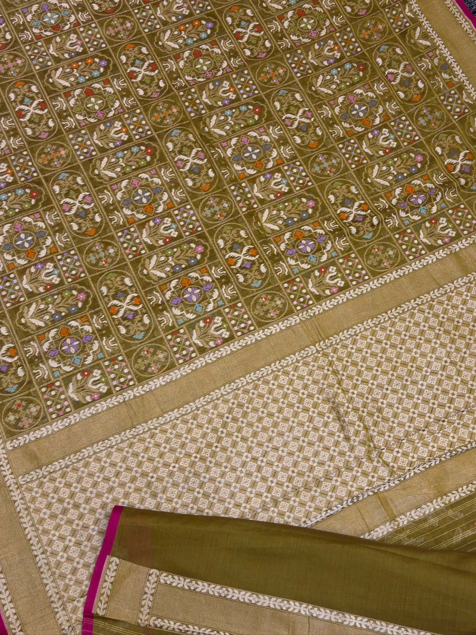 Pure Cotton Jamdani Saree | Elegant Mehndi Green Design