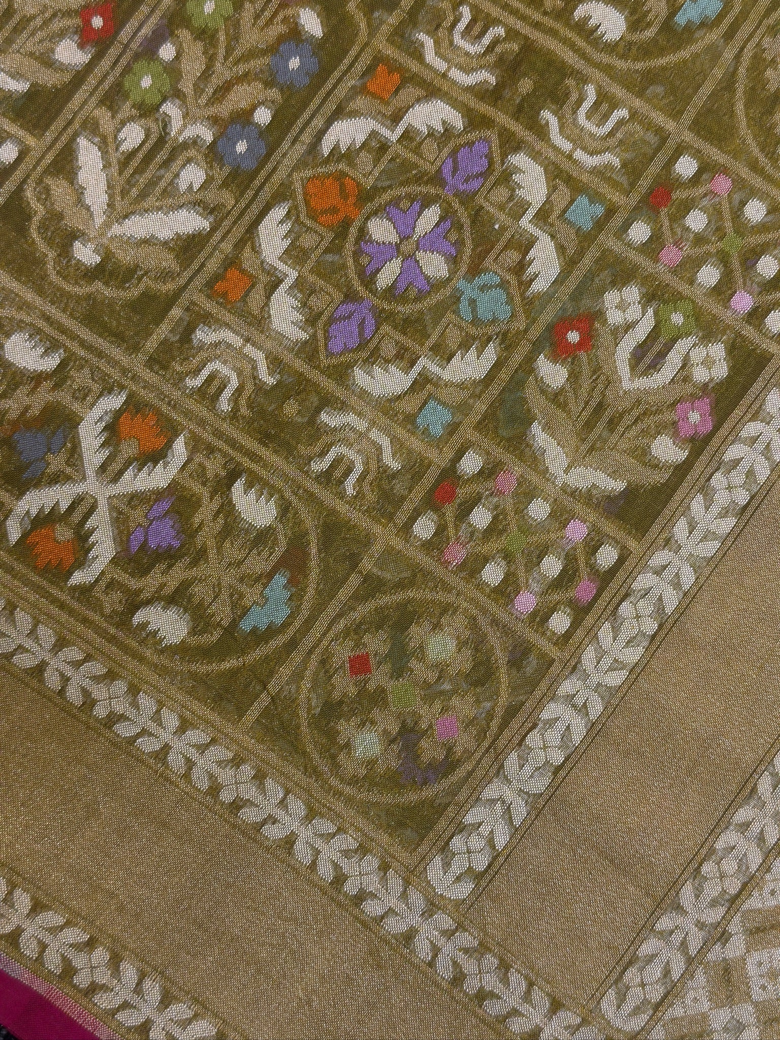 Pure Cotton Jamdani Saree | Elegant Mehndi Green Design
