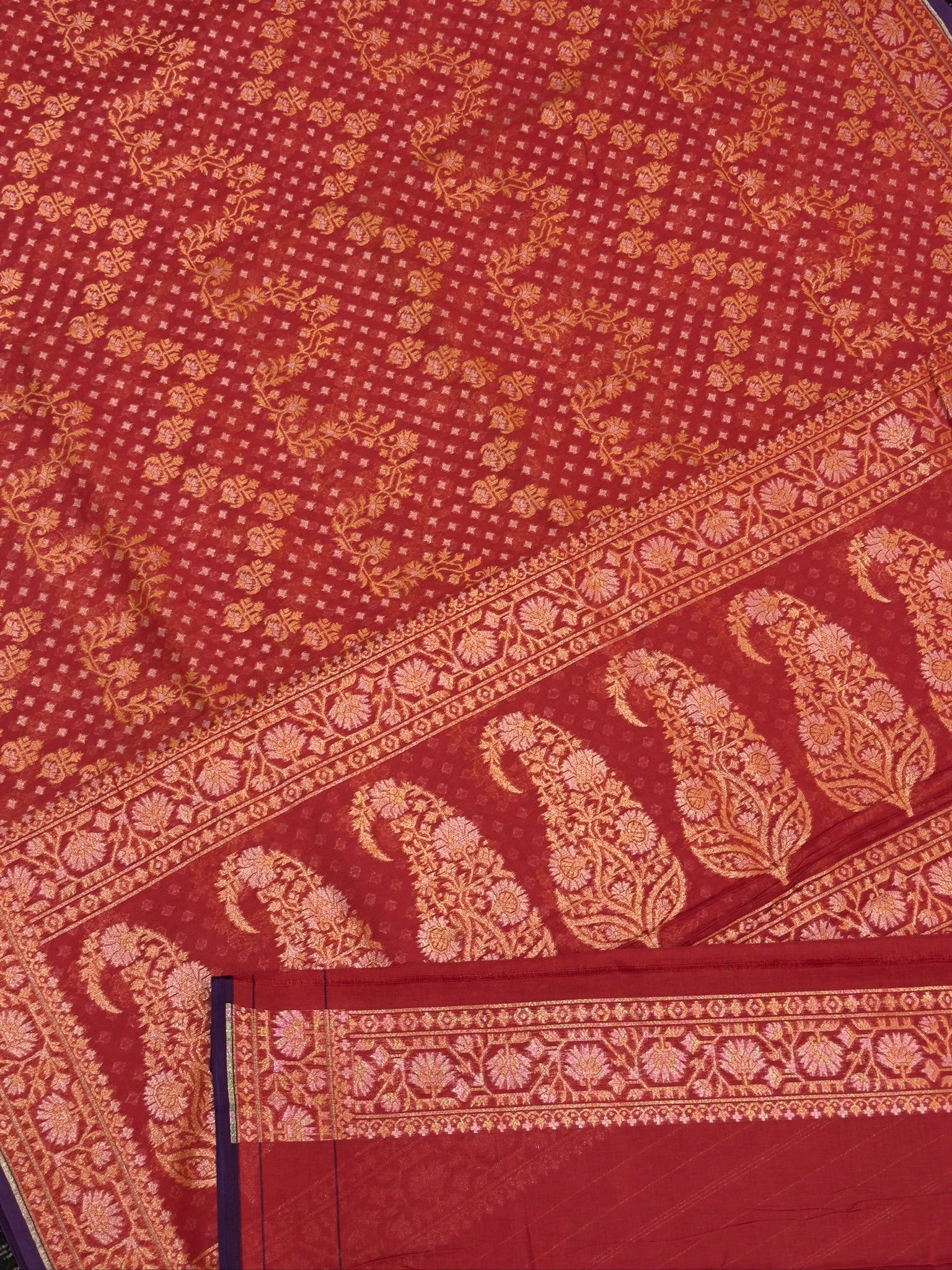 Pure Cotton Jamdani Saree | Elegant Rust Red Design