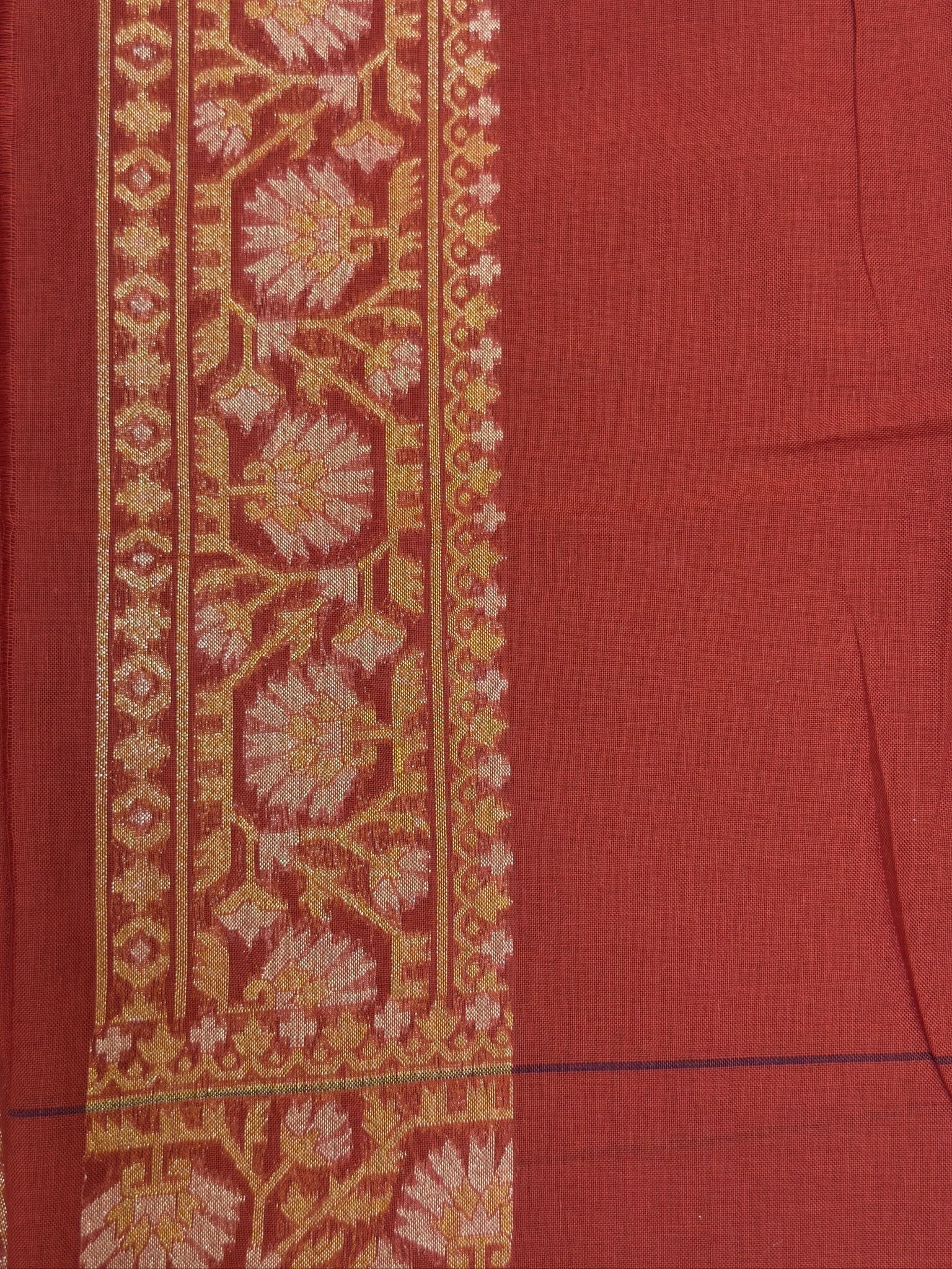 Pure Cotton Jamdani Saree | Elegant Rust Red Design