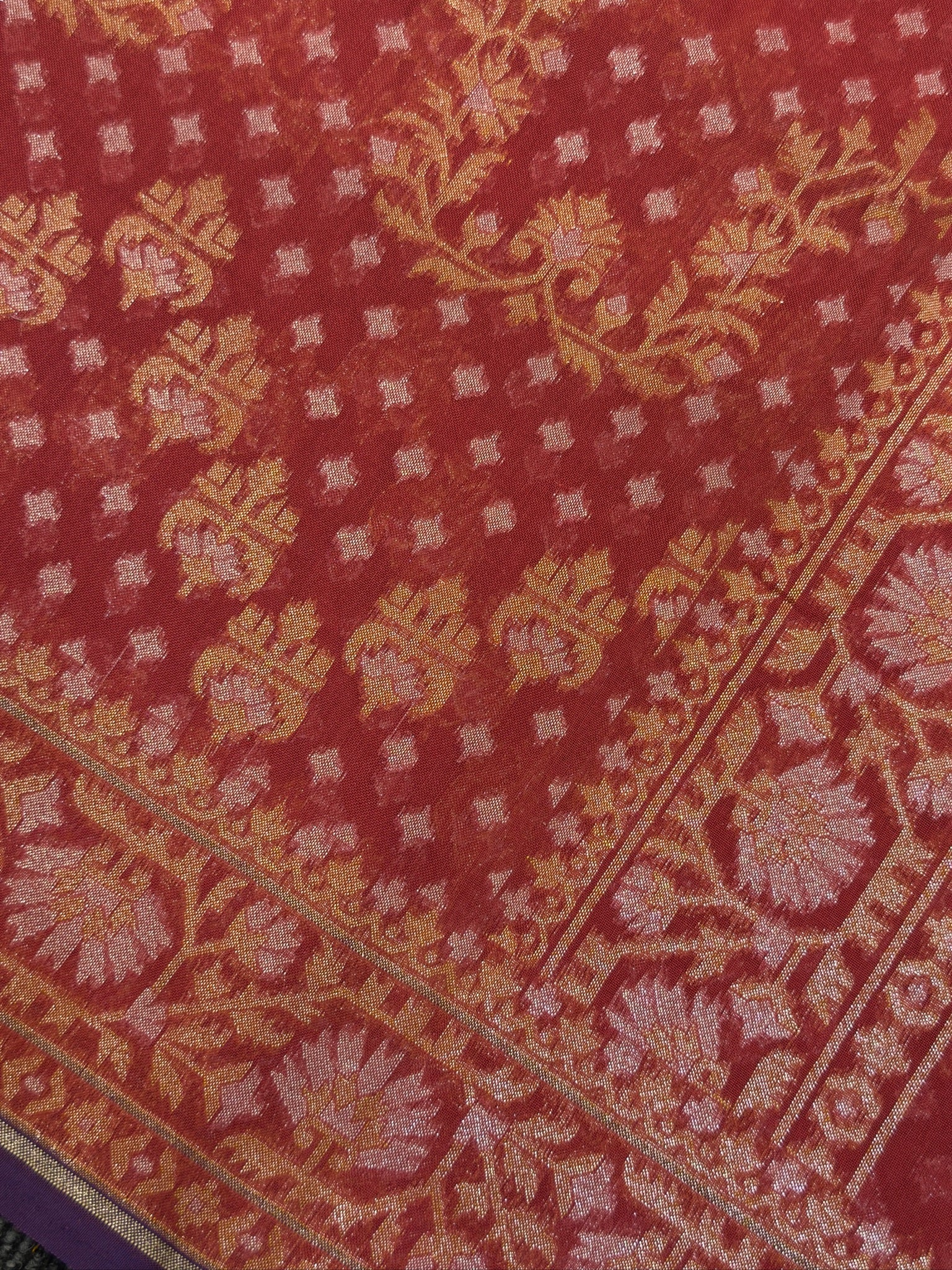 Pure Cotton Jamdani Saree | Elegant Rust Red Design