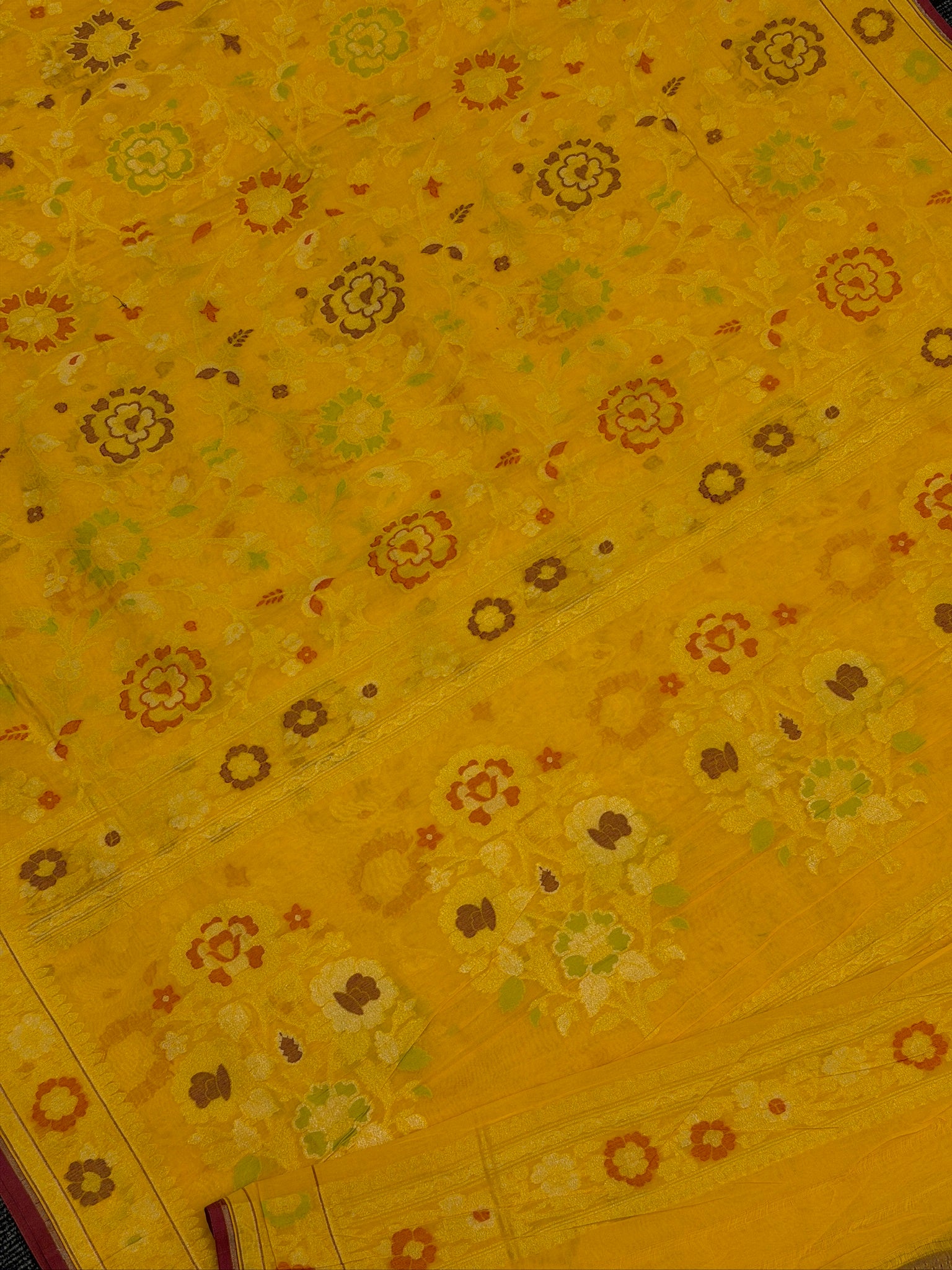 Pure Cotton Jamdani Saree | Elegant Yellow Design