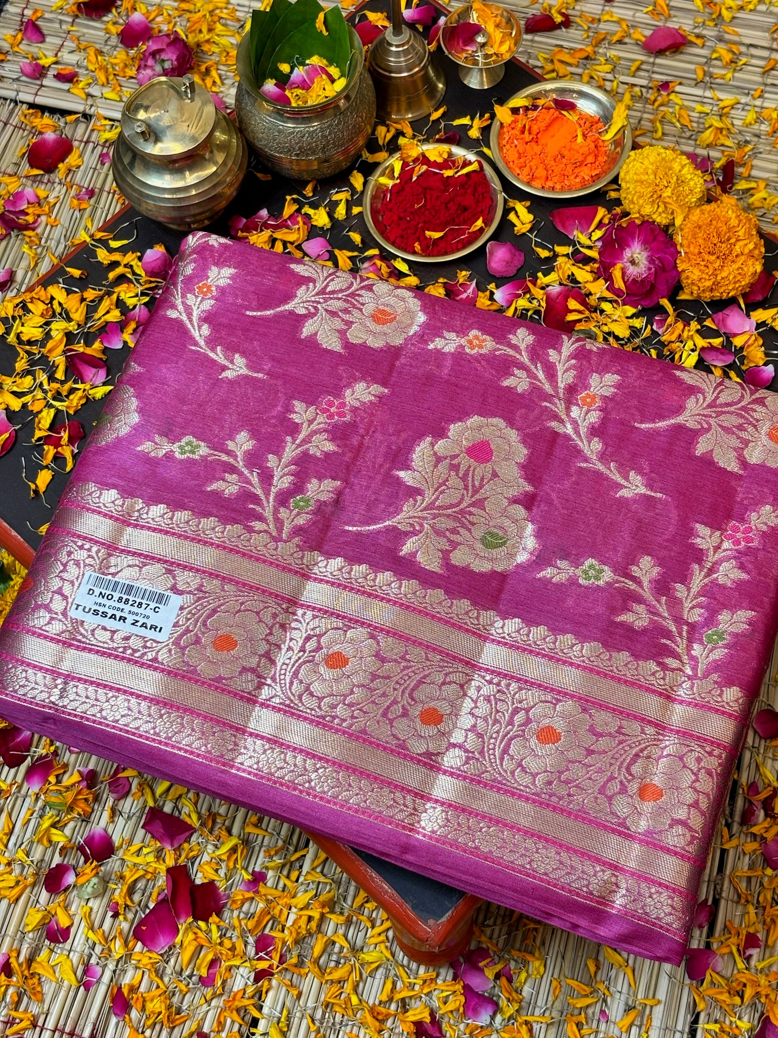 Blush Pink Pure Chiniya Silk Saree with Zari Weave Border | Elegant Festive & Wedding Wear