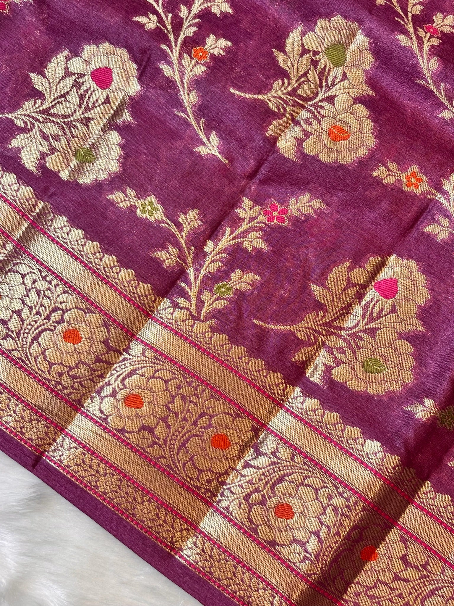 Rich Wine Purple Pure Chiniya Silk Saree with Zari Weave Border | Elegant Festive & Wedding Wear