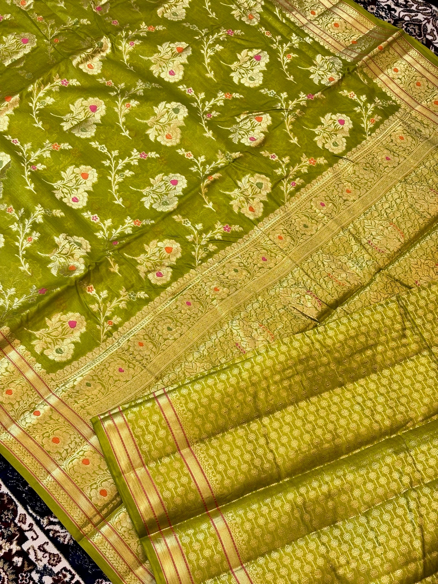 Pista Green Pure Chiniya Silk Saree with Zari Weave Border | Elegant Festive & Wedding Wear