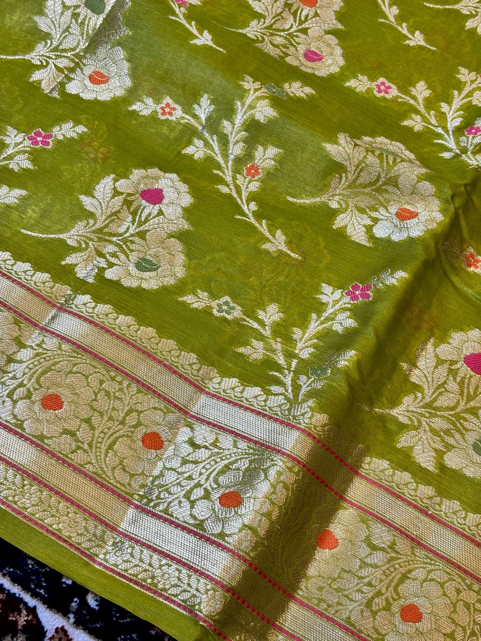 Pista Green Pure Chiniya Silk Saree with Zari Weave Border | Elegant Festive & Wedding Wear