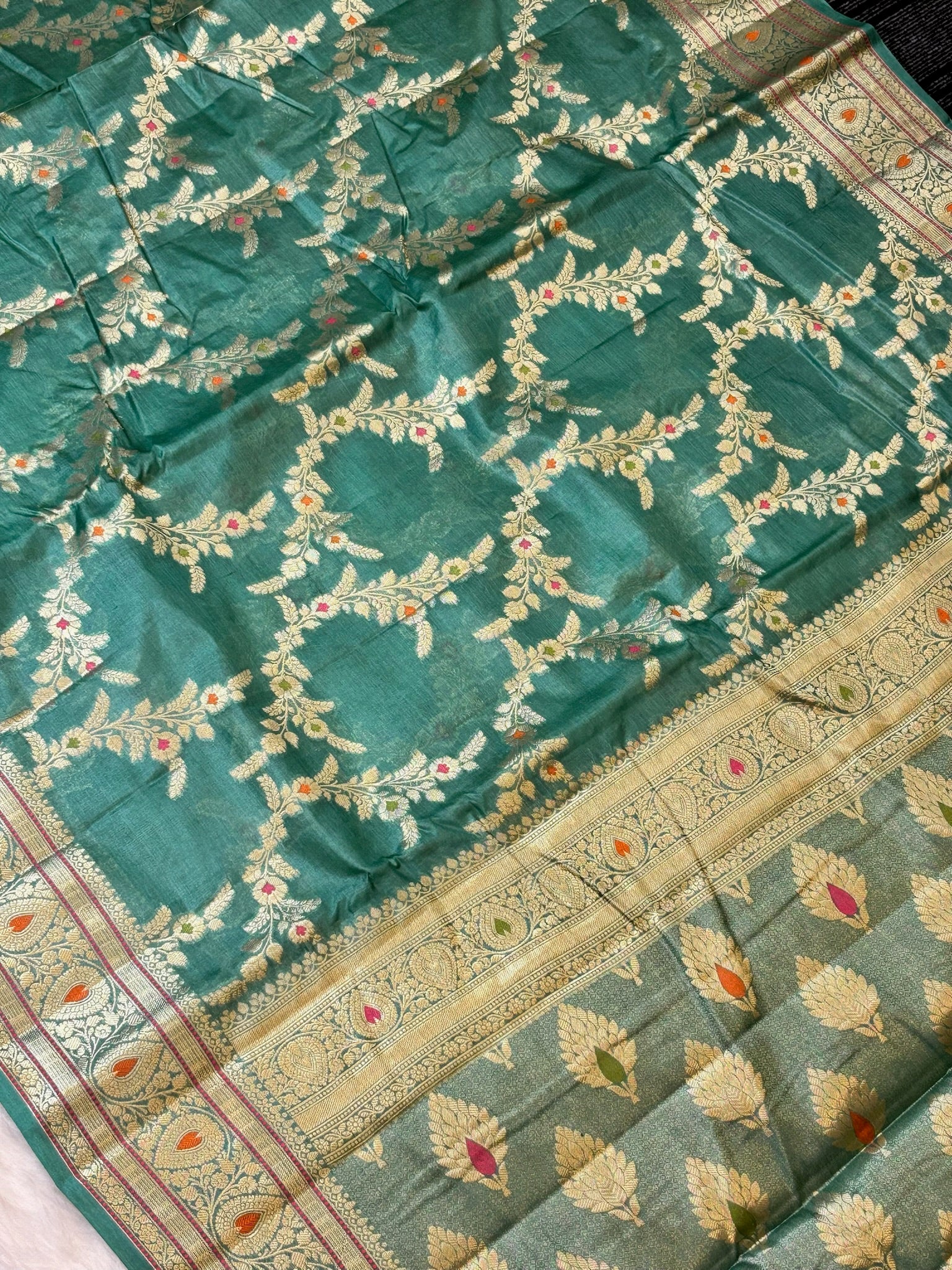 Seag Green Pure Chiniya Silk Saree with Zari Weave Border | Elegant Festive & Wedding Wear