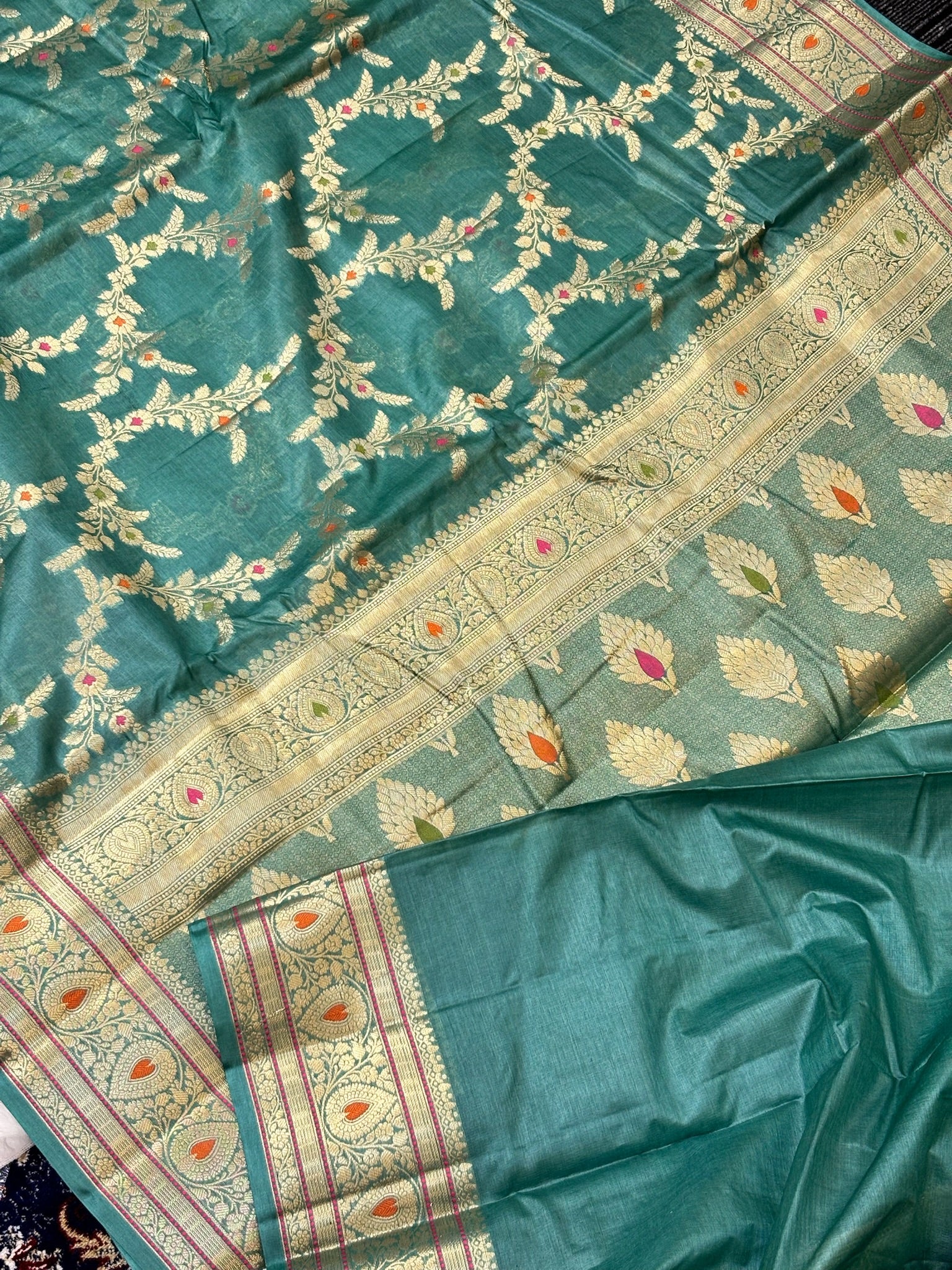 Seag Green Pure Chiniya Silk Saree with Zari Weave Border | Elegant Festive & Wedding Wear
