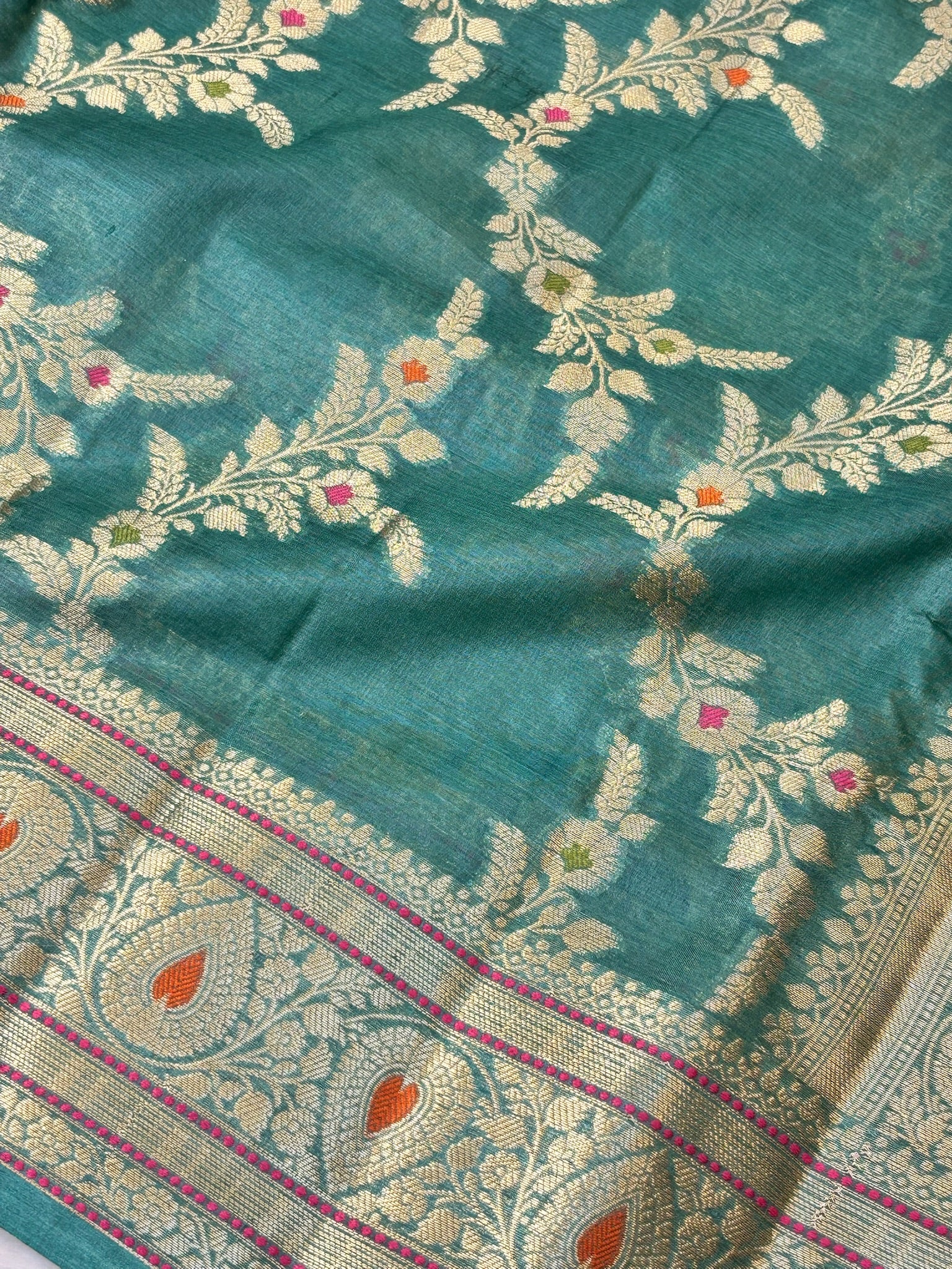 Seag Green Pure Chiniya Silk Saree with Zari Weave Border | Elegant Festive & Wedding Wear