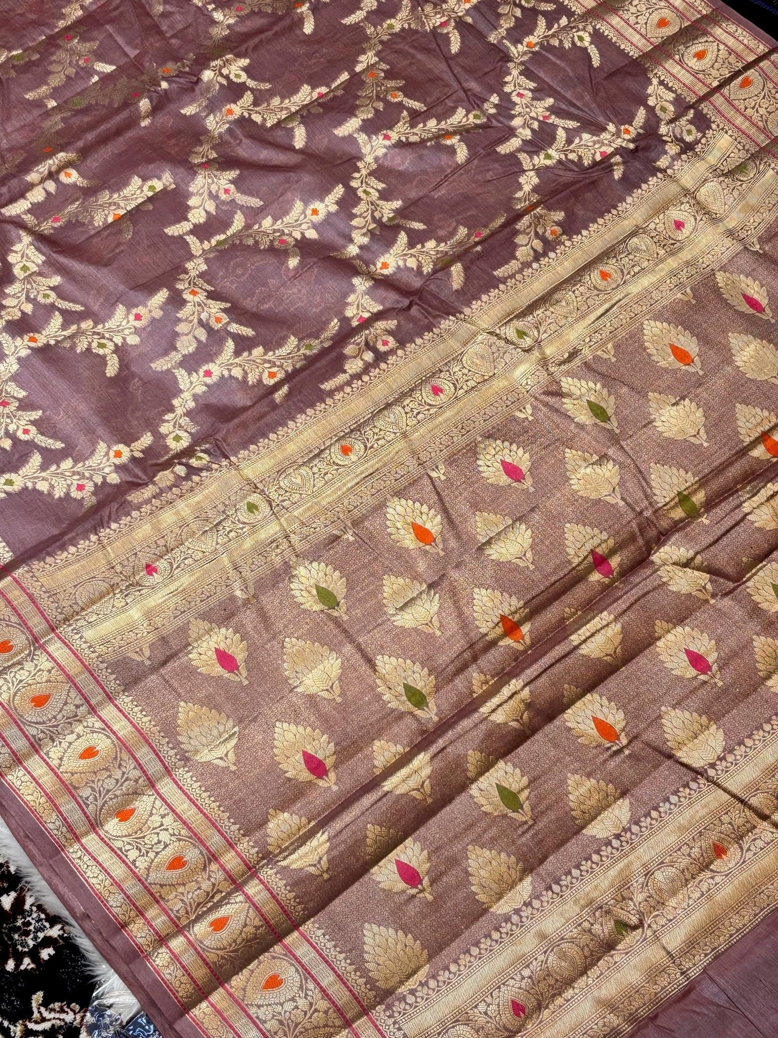 Mauve Pure Chiniya Silk Saree with Zari Weave Border | Elegant Festive & Wedding Wear
