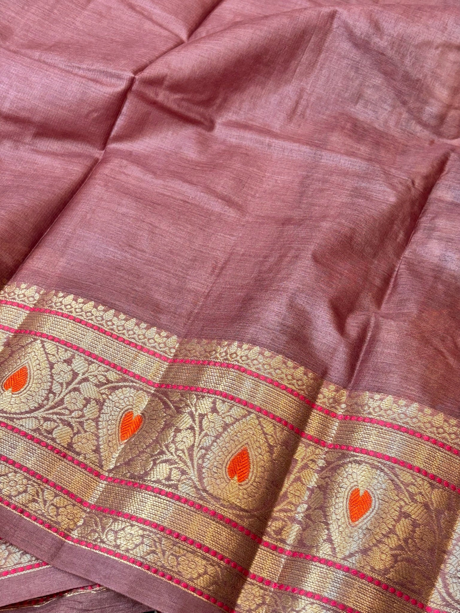 Mauve Pure Chiniya Silk Saree with Zari Weave Border | Elegant Festive & Wedding Wear