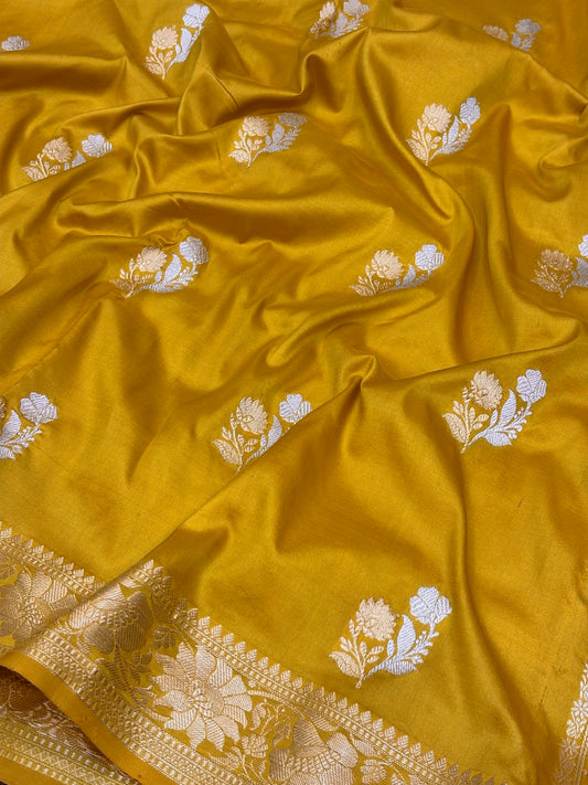 Premium Zari Buti Yellow Saree with Intricate Gold Border | Elegant Ethnic Wear for Festive & Wedding