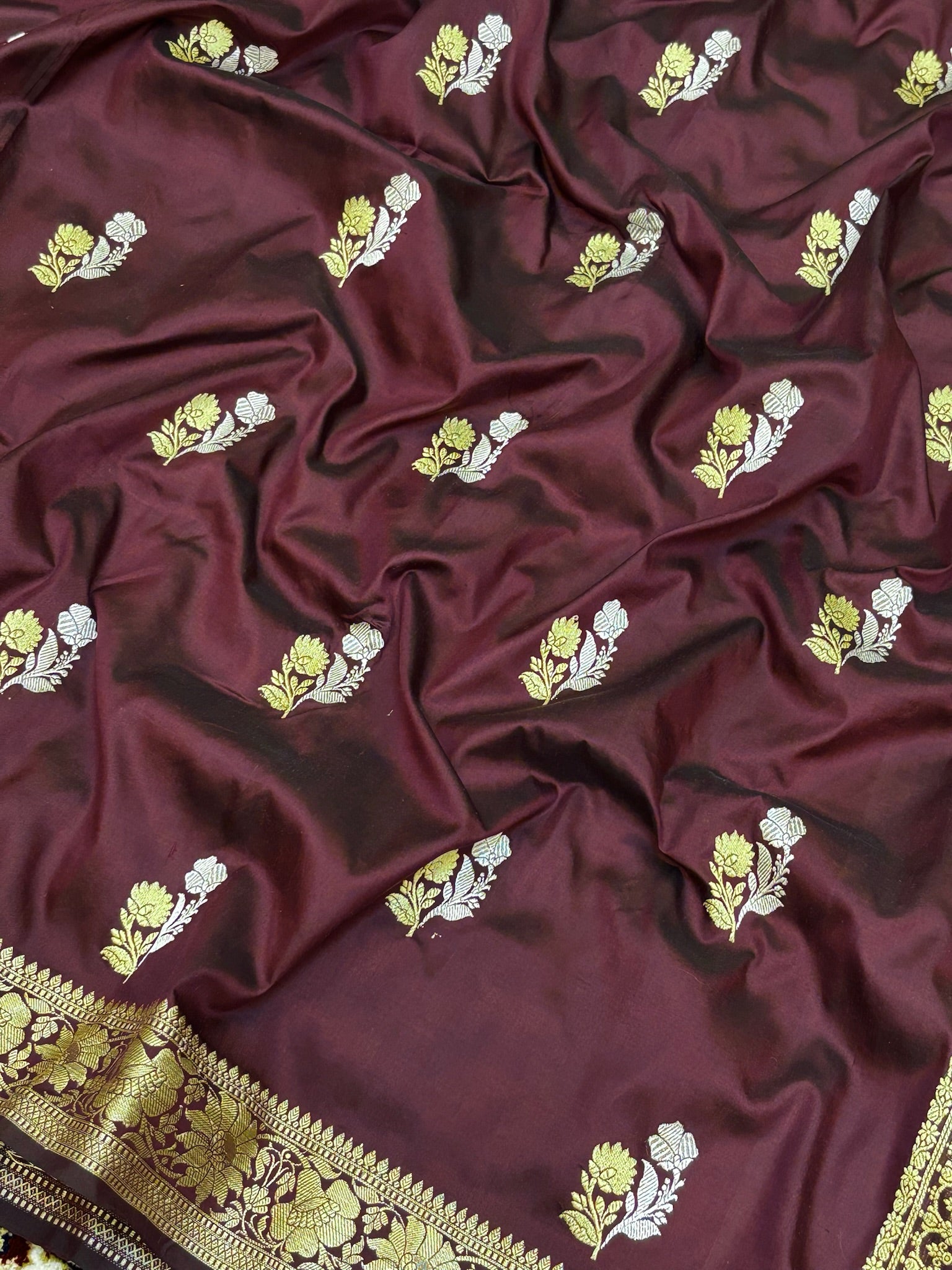 Premium Zari Buti Brown Saree with Intricate Gold Border | Elegant Ethnic Wear for Festive & Wedding