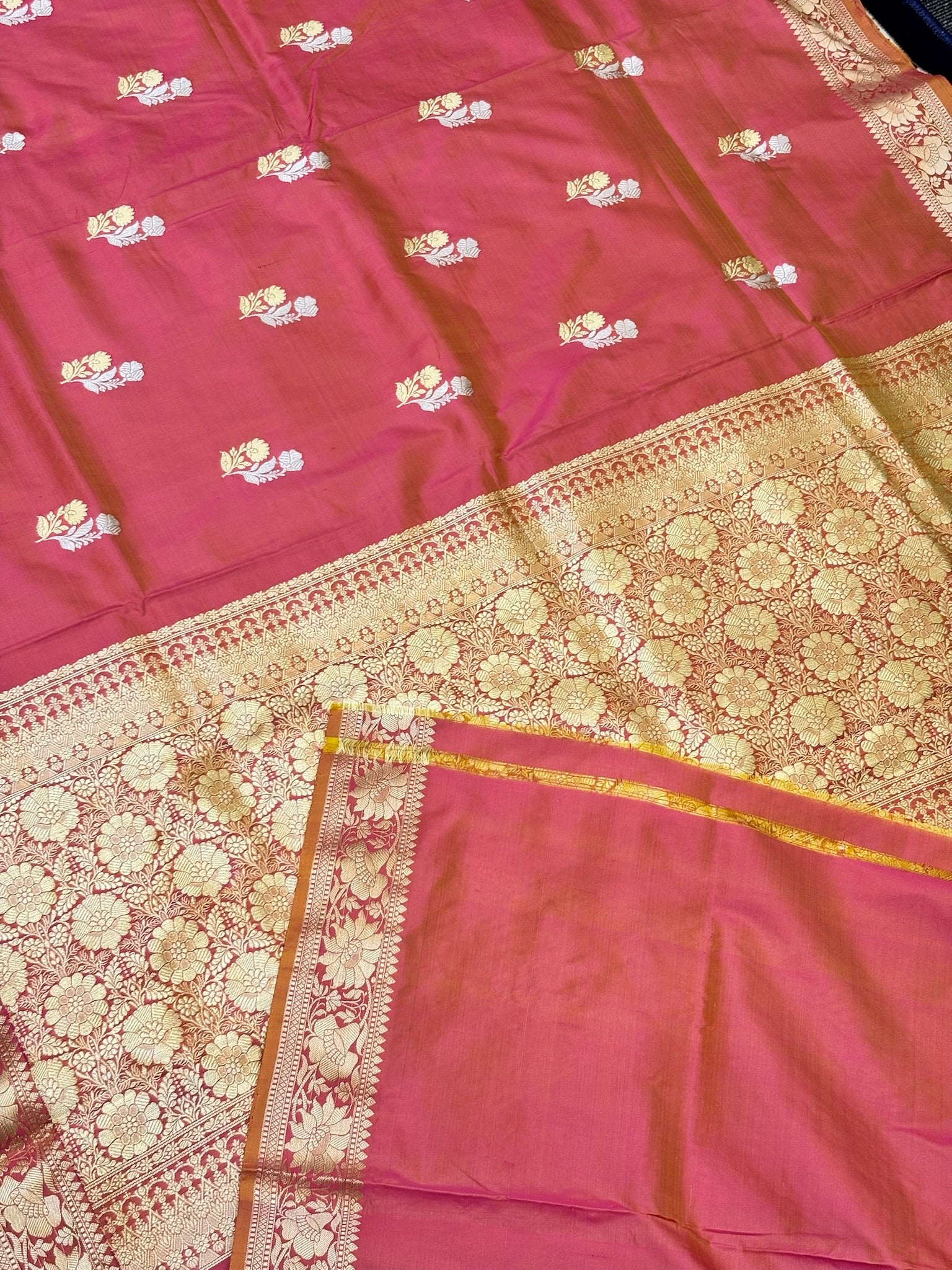 Premium Zari Buti Peach Pink Saree with Intricate Gold Border | Elegant Ethnic Wear for Festive & Wedding