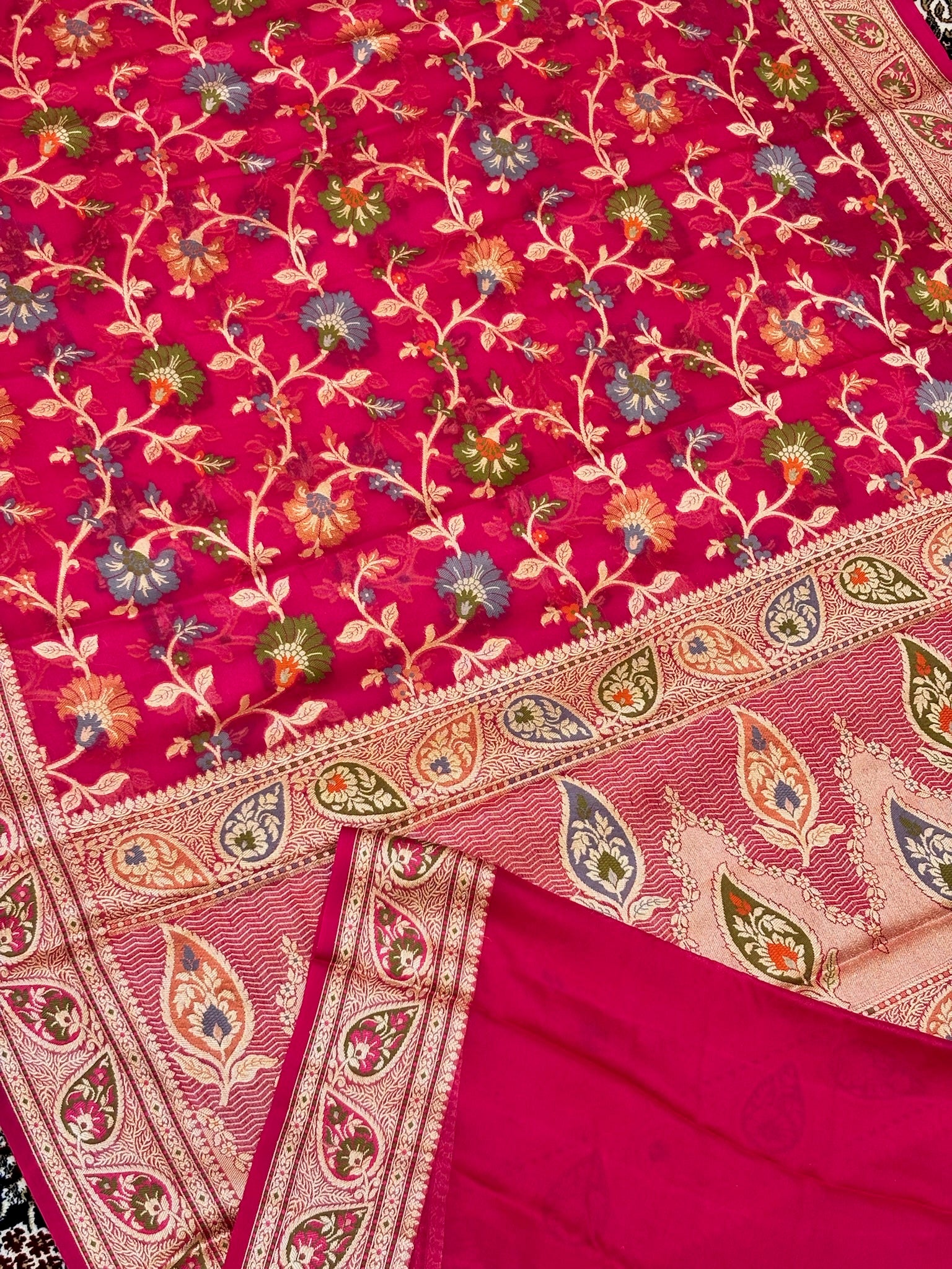 Pure Chiffon Silk Saree in Apple Red with Zari Border | Handcrafted Elegant Party Wear