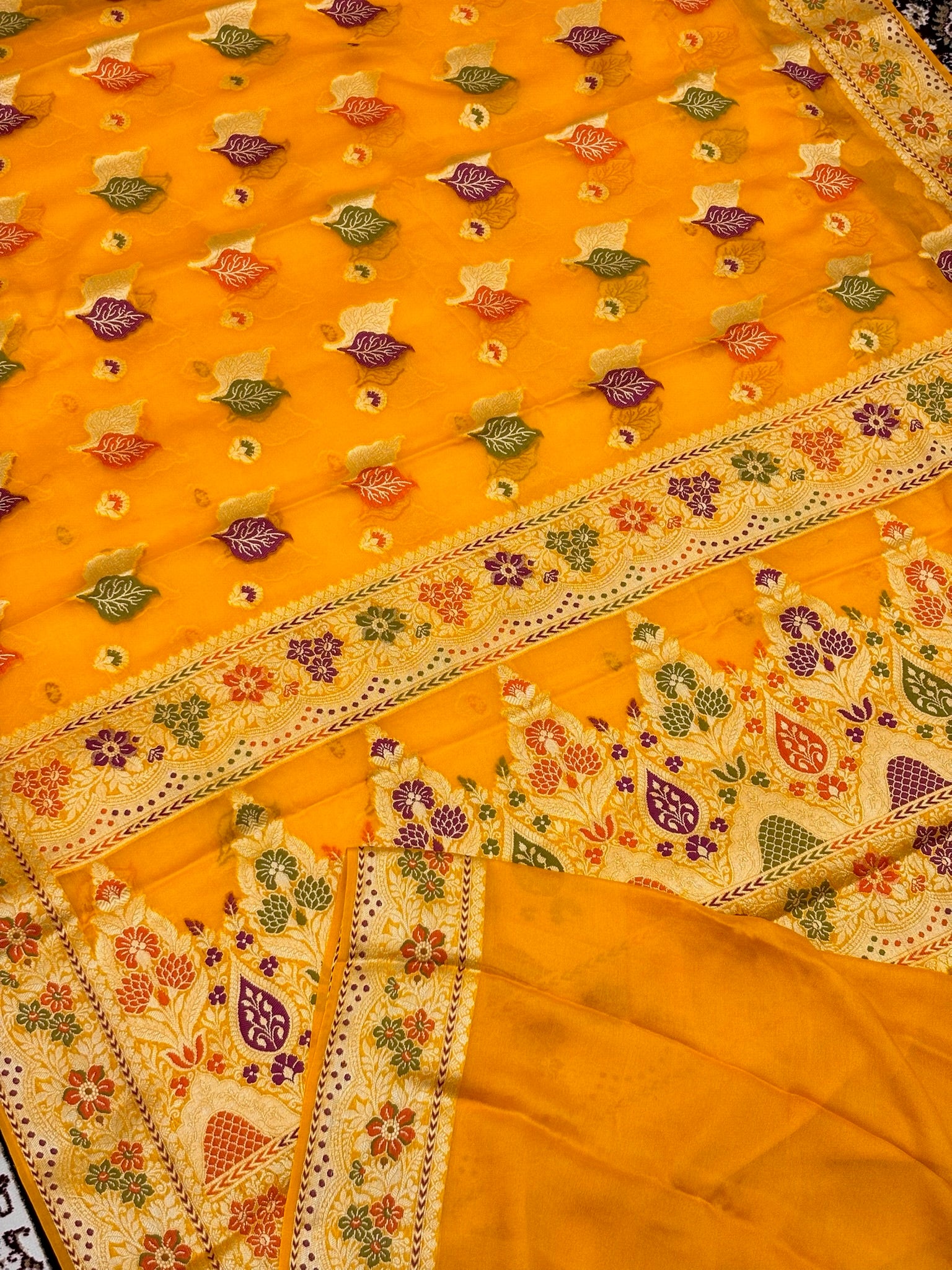 Pure Chiffon Silk Saree in Yellow with Zari Border | Handcrafted Elegant Party Wear