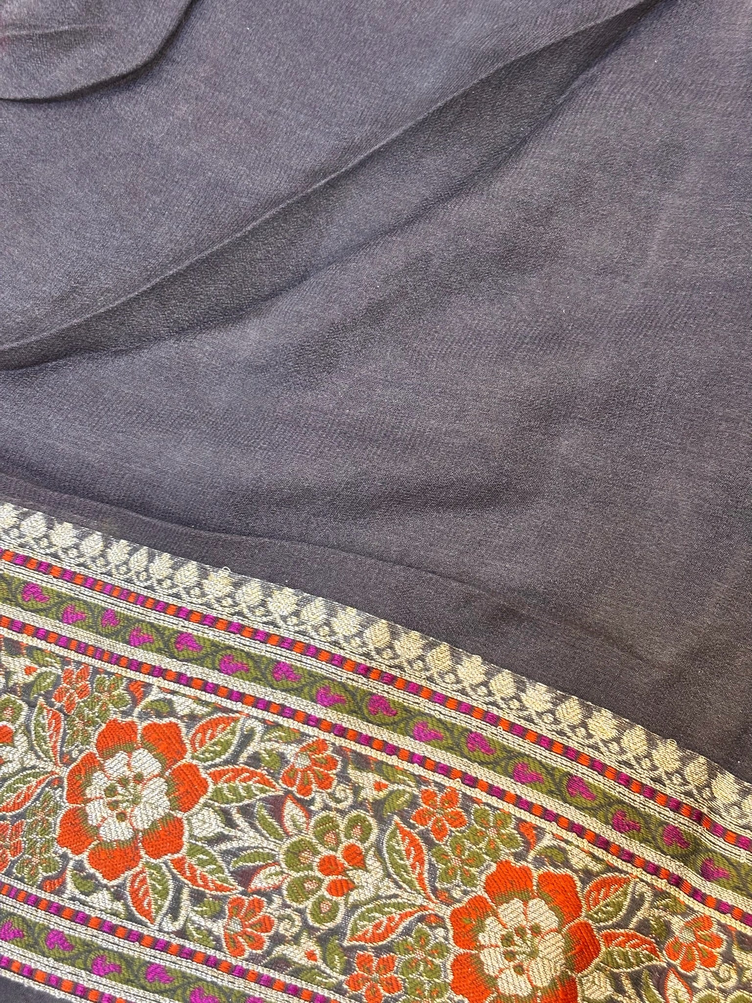Pure Chiffon Silk Saree in Grey with Zari Border | Handcrafted Elegant Party Wear