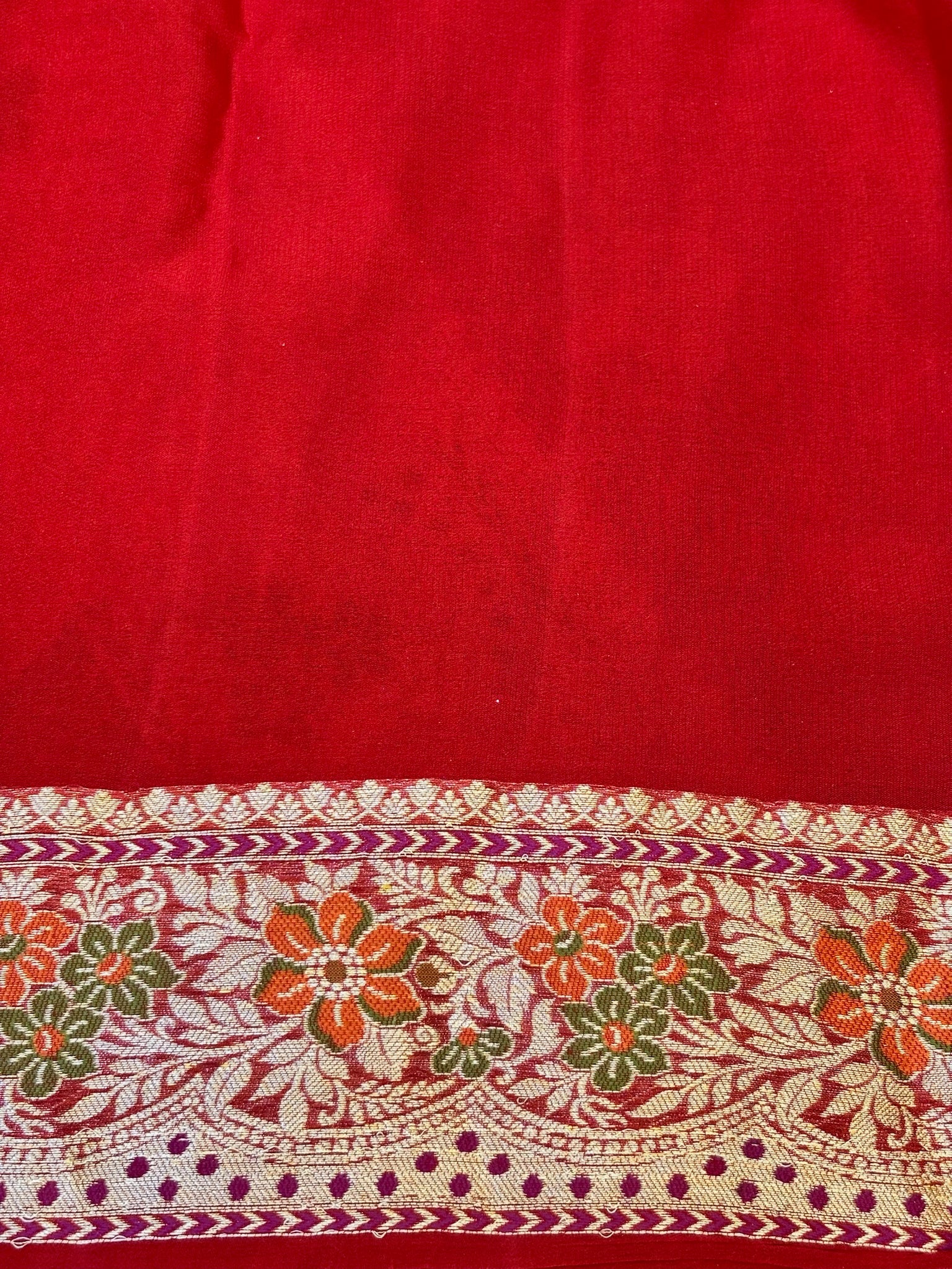 Pure Chiffon Silk Saree in Red with Zari Border | Handcrafted Elegant Party Wear