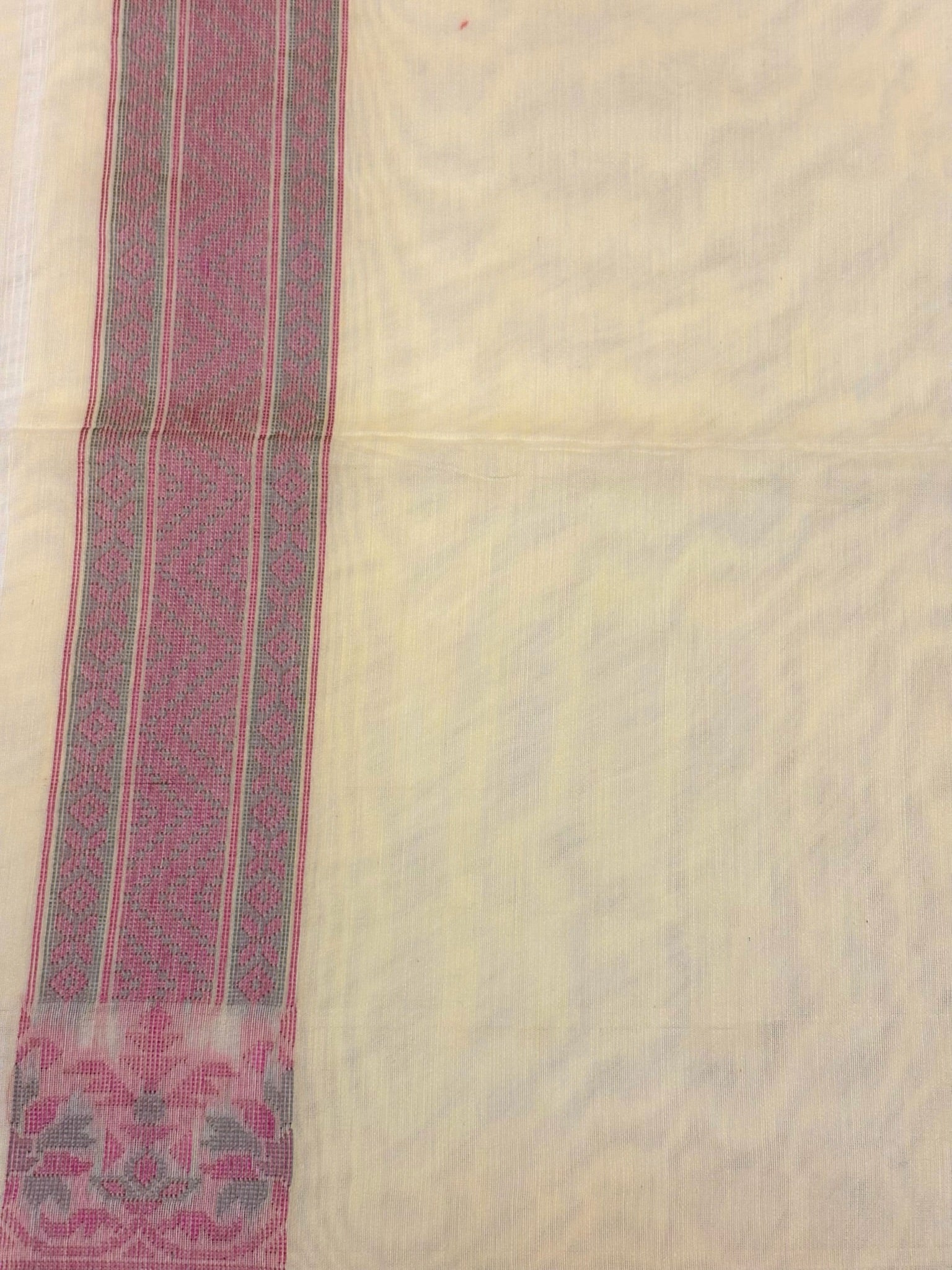 Pure Cotton Silk Saree in Ivory with Floral Buti & Elegant Border