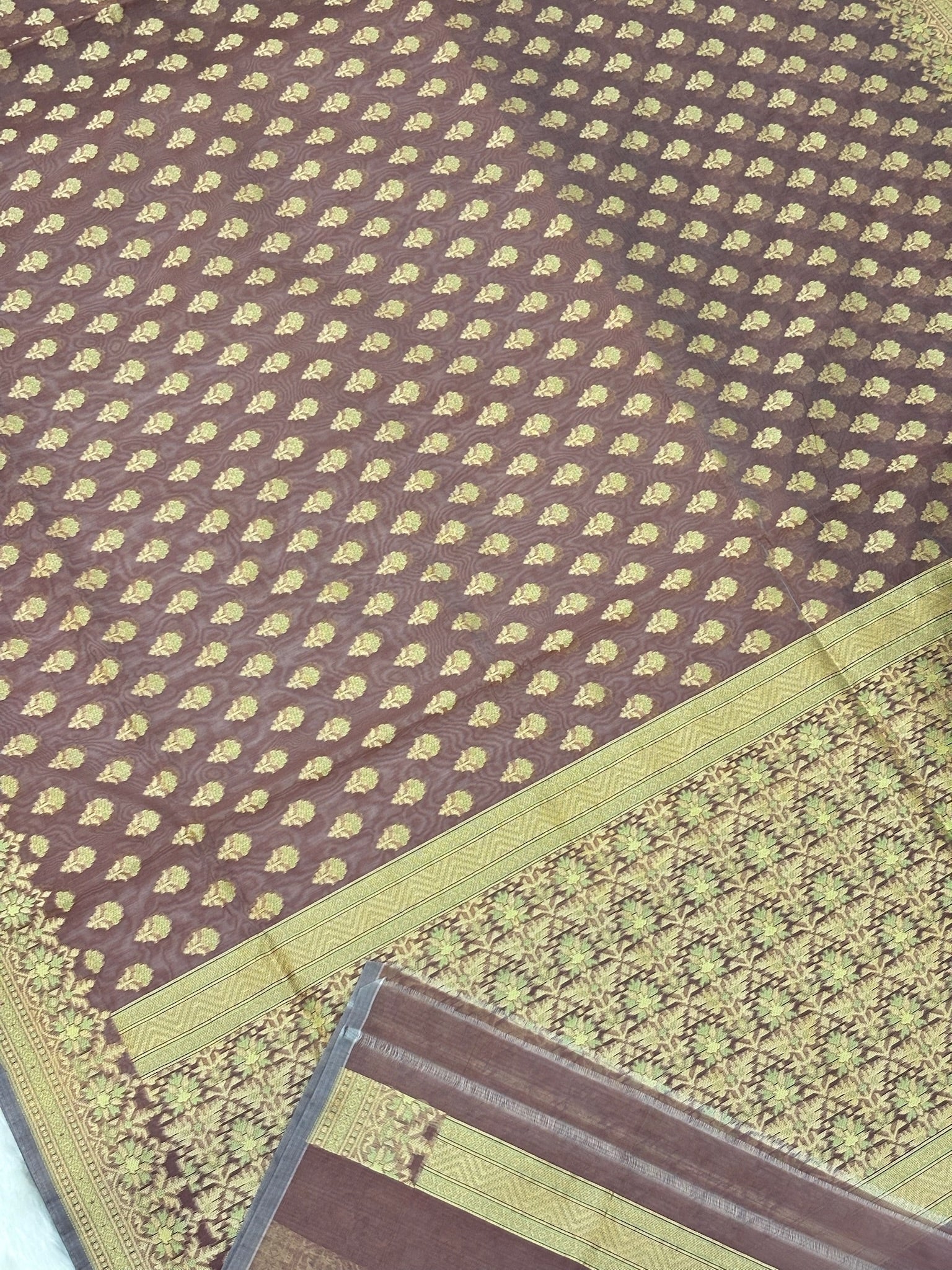 Pure Cotton Silk Saree in Muted Lavender with Floral Buti & Elegant Border