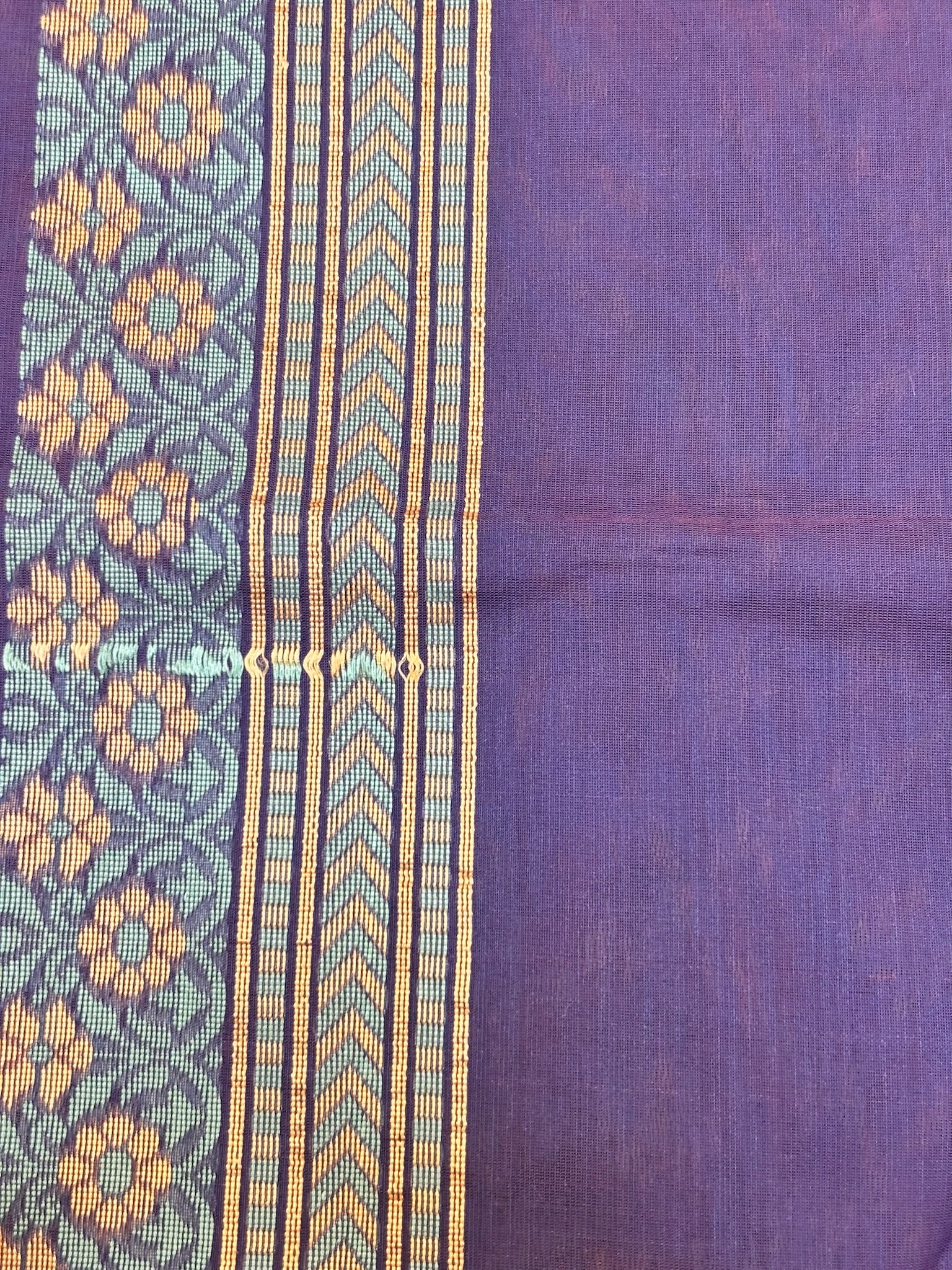 Pure Cotton Silk Saree in Regal Blue Tone with Floral Buti & Elegant Border