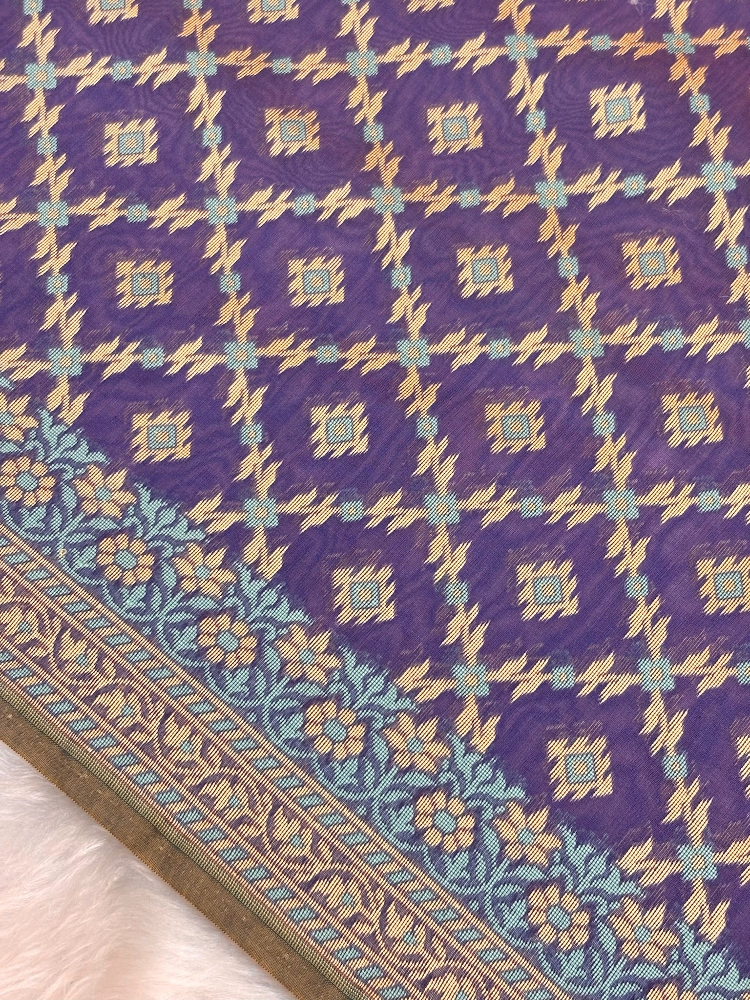 Pure Cotton Silk Saree in Soft Regal Blue Tone with Floral Buti & Elegant Border