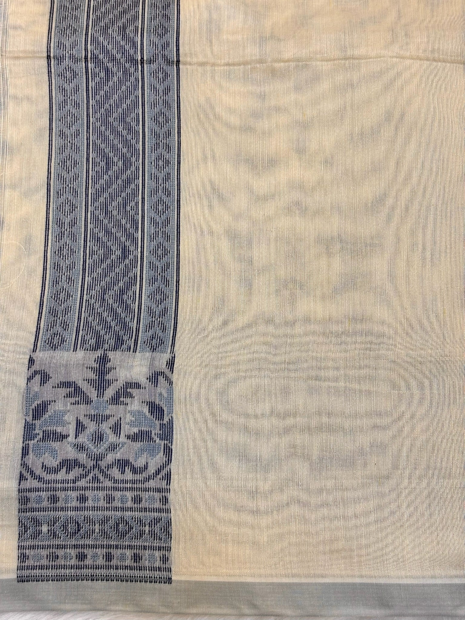 Pure Cotton Silk Saree in Ivory with Floral Buti & Elegant Border