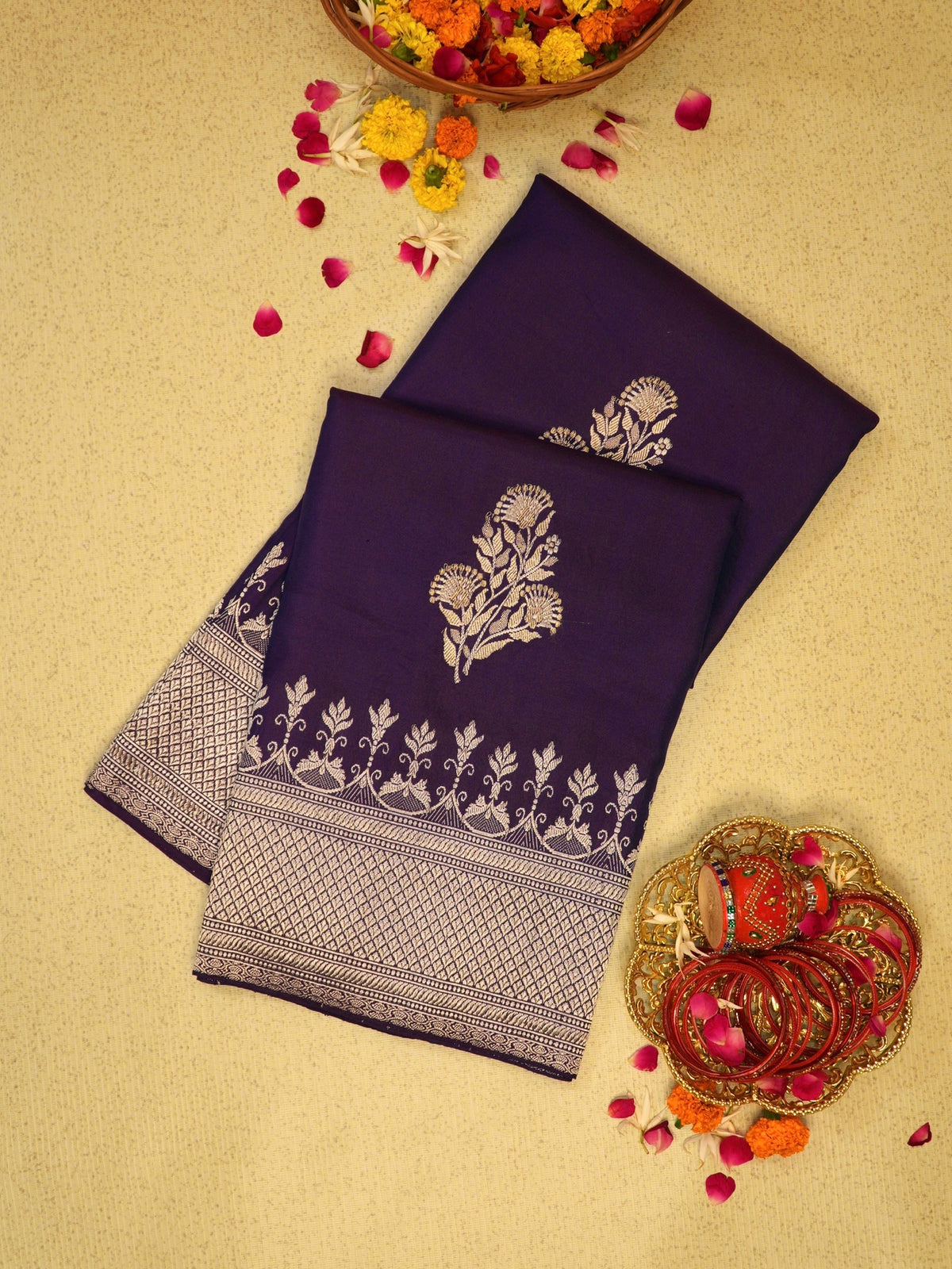 Purple 100% Pure Ektara Handwoven Silk Saree with Zari Work