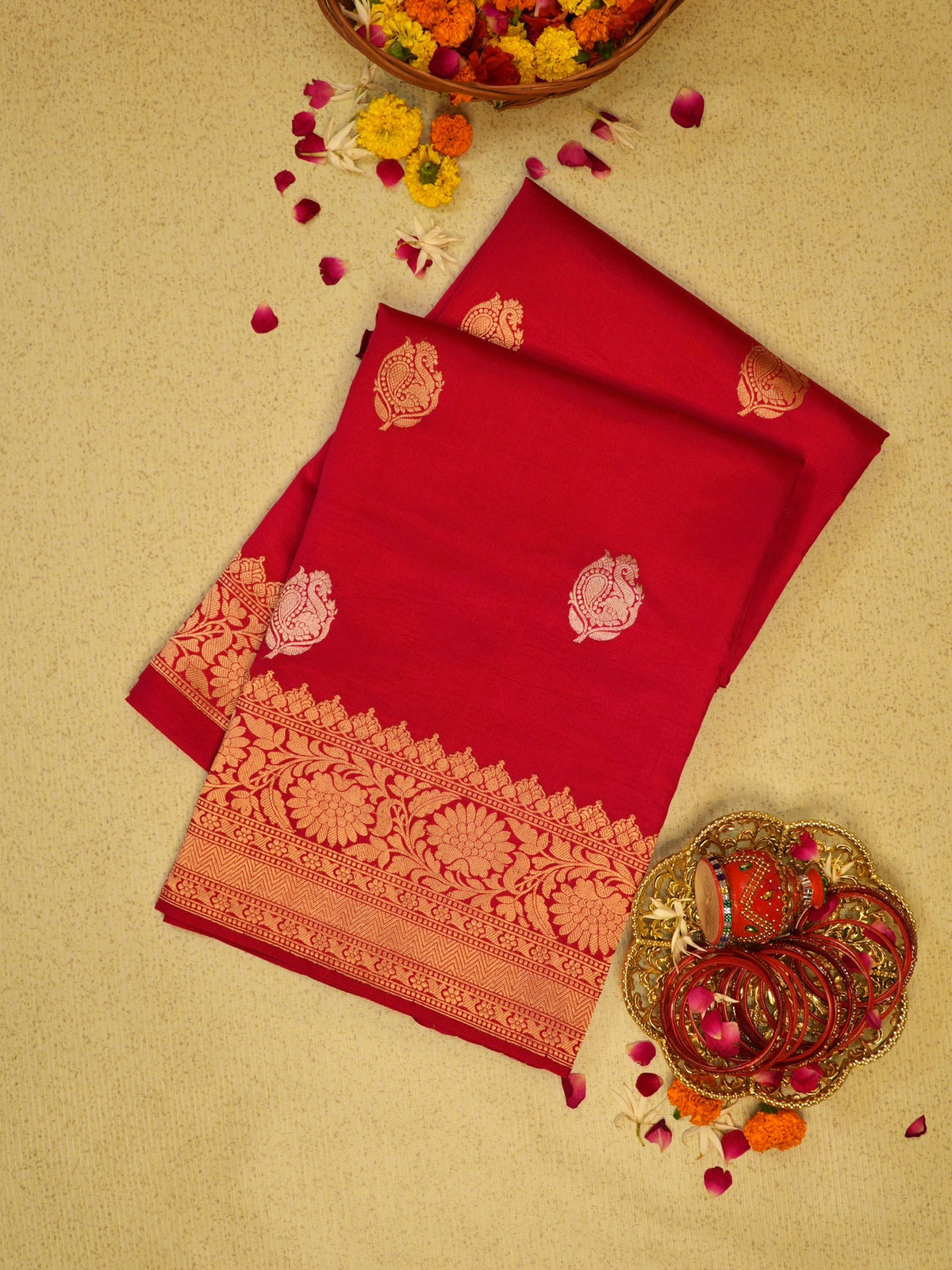 Red 100% Pure Katan Handwoven Silk Saree with Zari Work