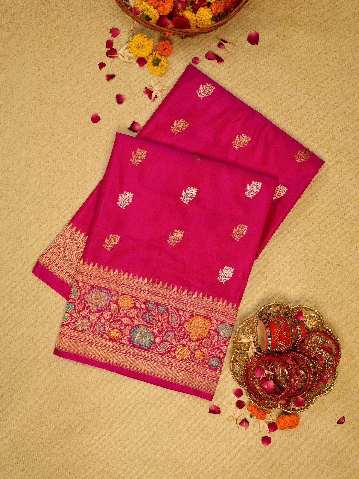 Rani Pink 100% Pure Katan Handwoven Silk Saree with Zari Work