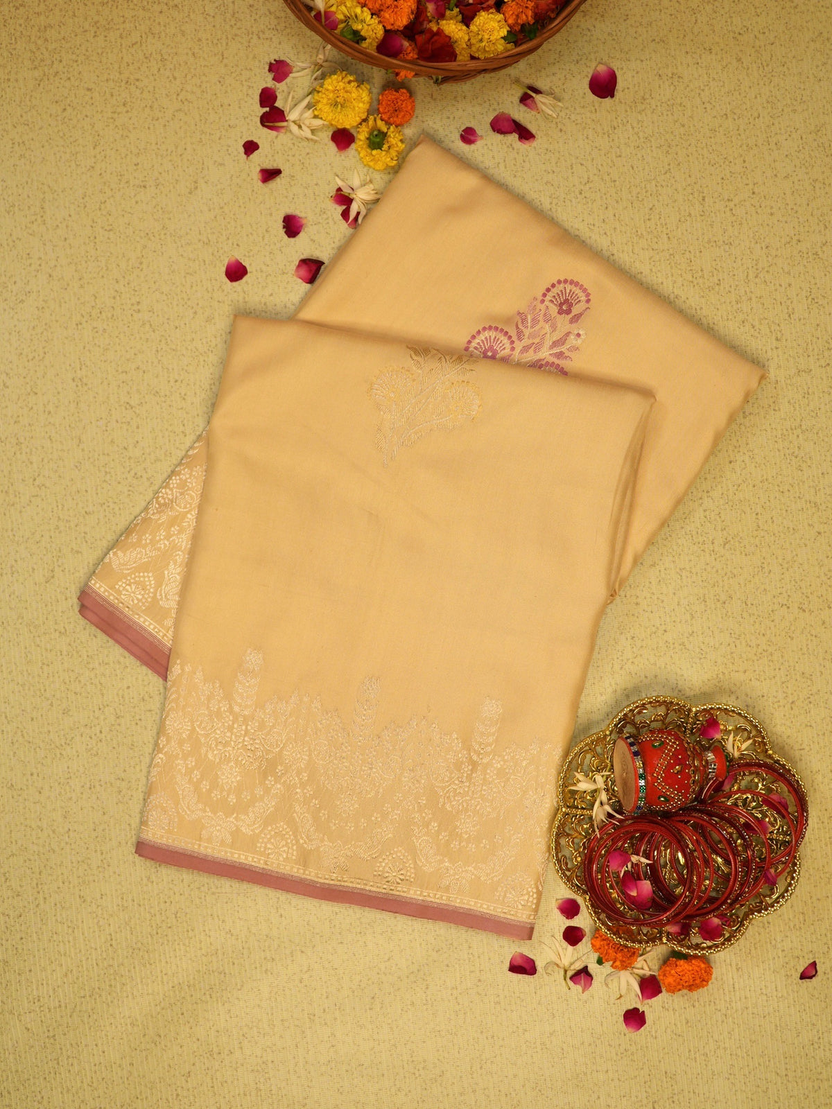 Ivory 100% Pure Ektara Handwoven Silk Saree with Zari Work