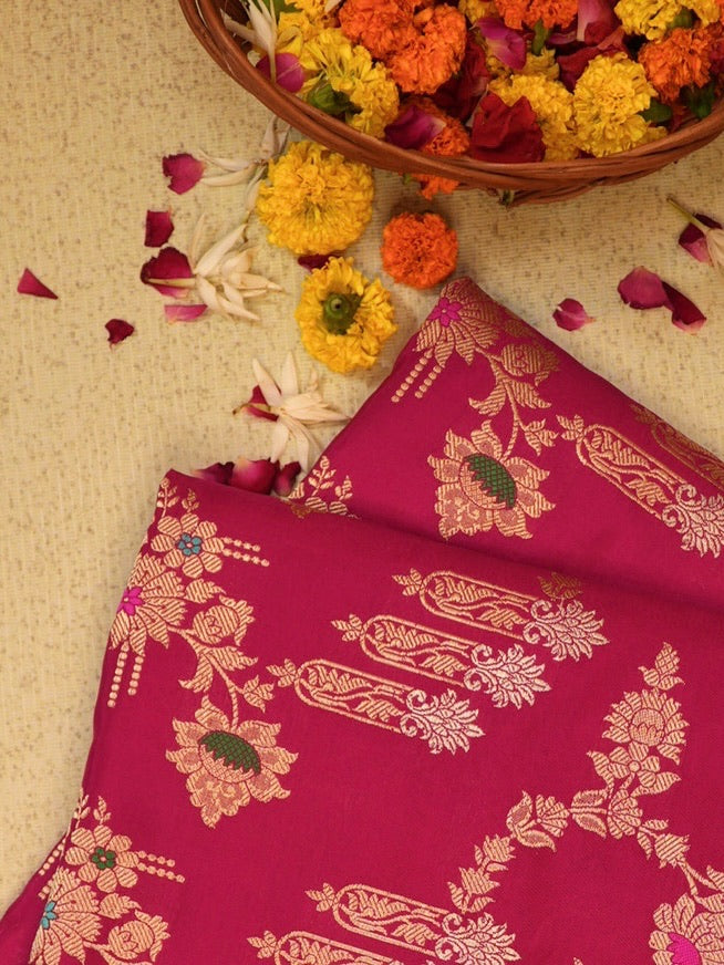 Rani Pink 100% Pure Katan Handwoven Silk Saree with Zari Work