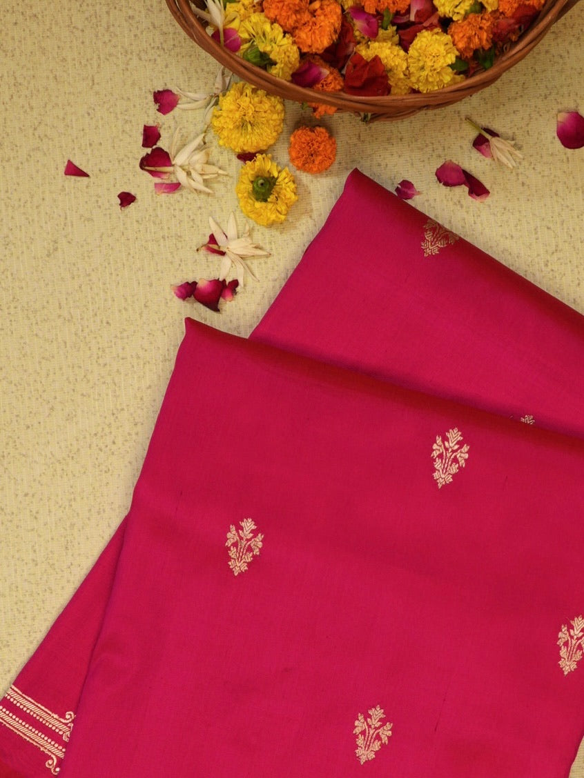 Apple Pink 100% Pure Katan Handwoven Silk Saree with Zari Work