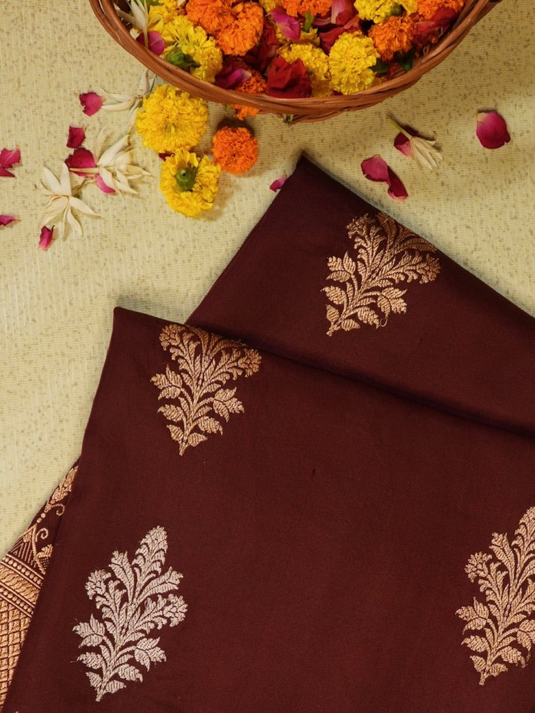Wine 100% Pure Ektara Handwoven Silk Saree with Zari Work