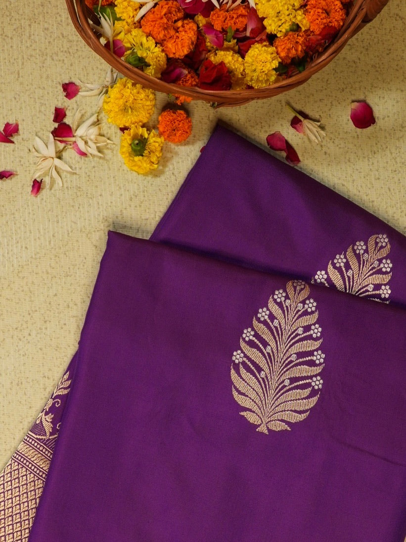 Purple 100% Pure Ektara Handwoven Silk Saree with Zari Work